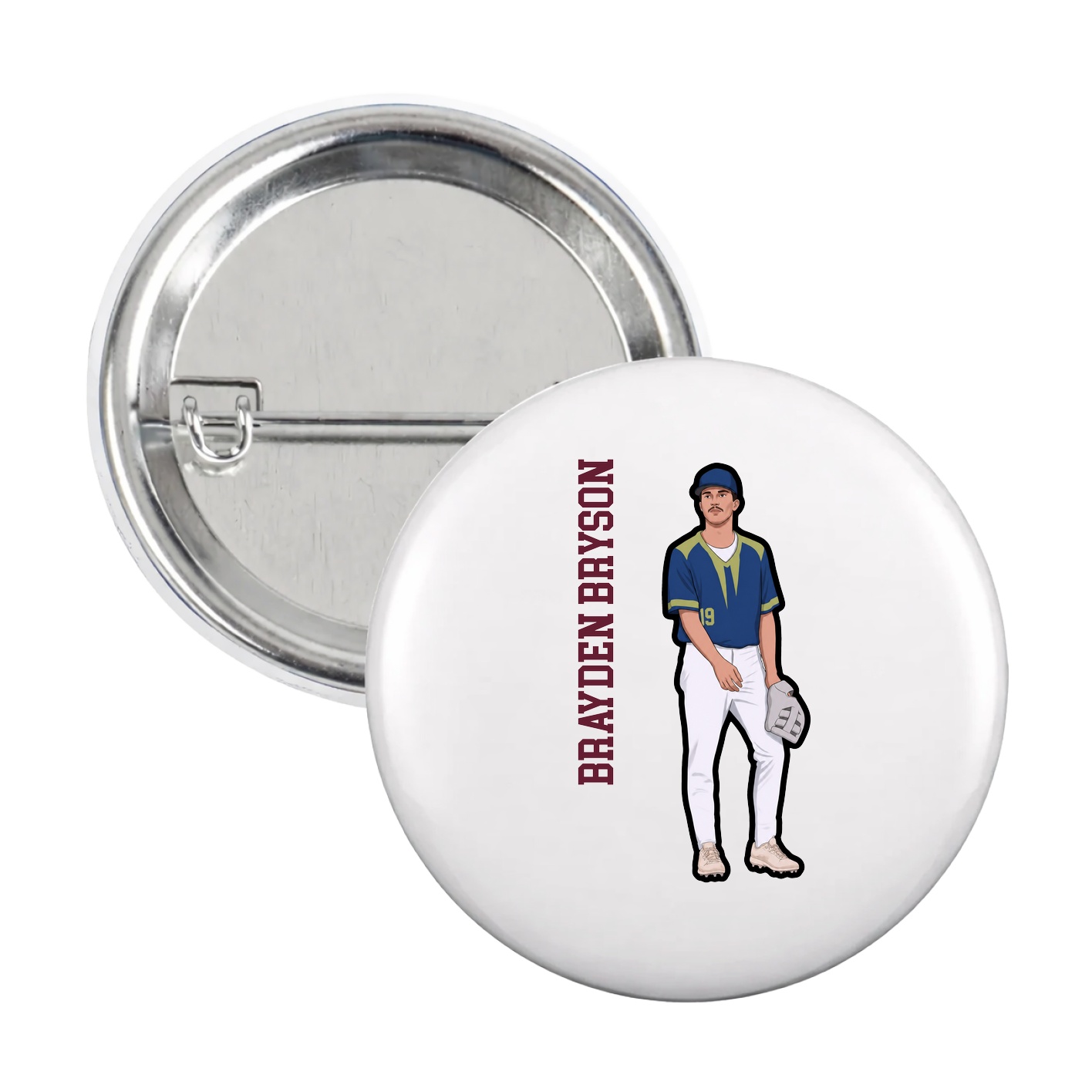 Game Day Button — Name Vertical in White