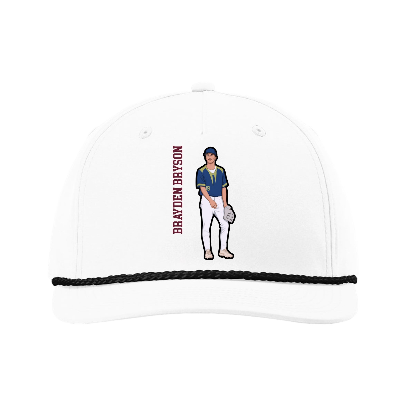 Five-Panel Classic Rope Cap — Name Vertical in White
