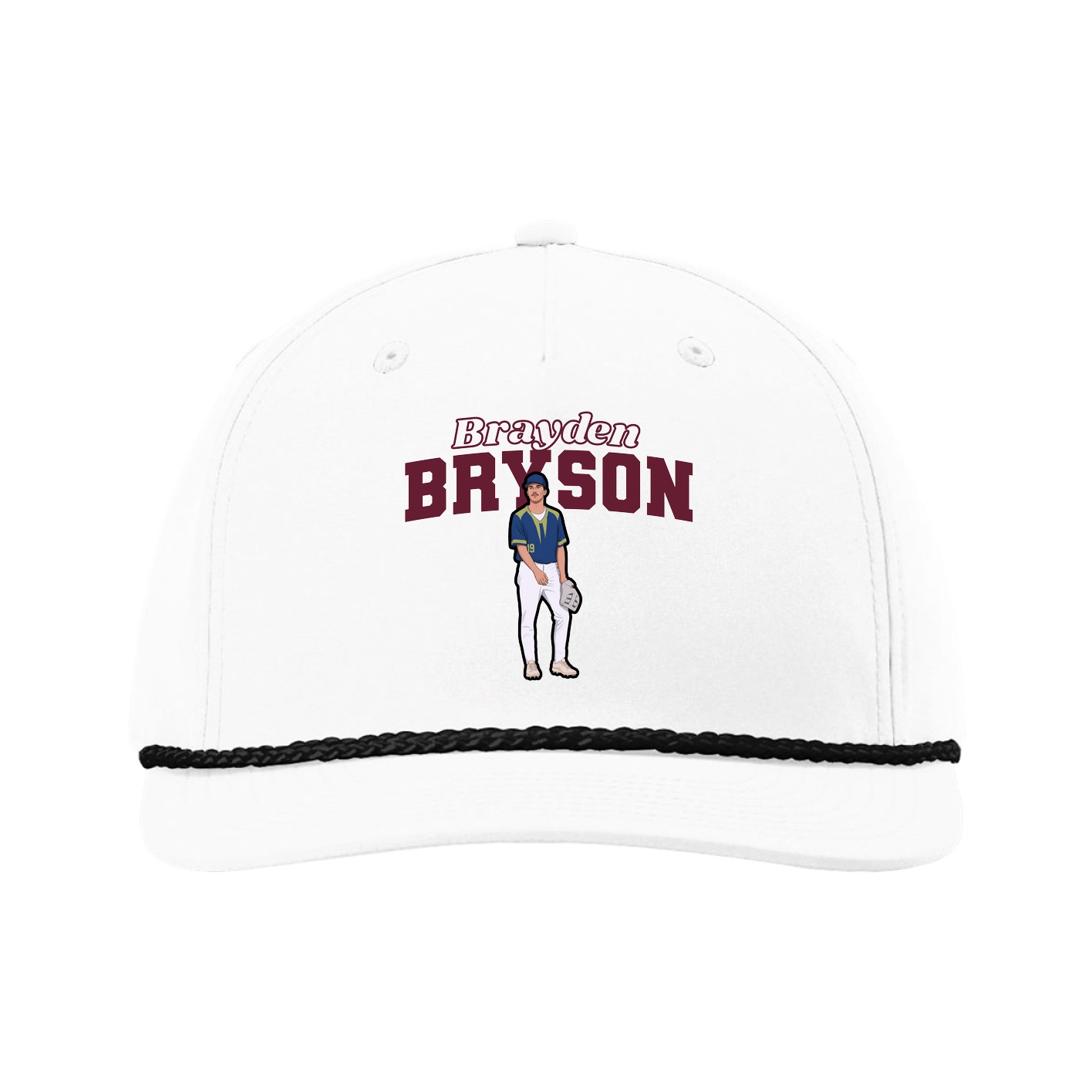 Five-Panel Classic Rope Cap — Name Arch in White