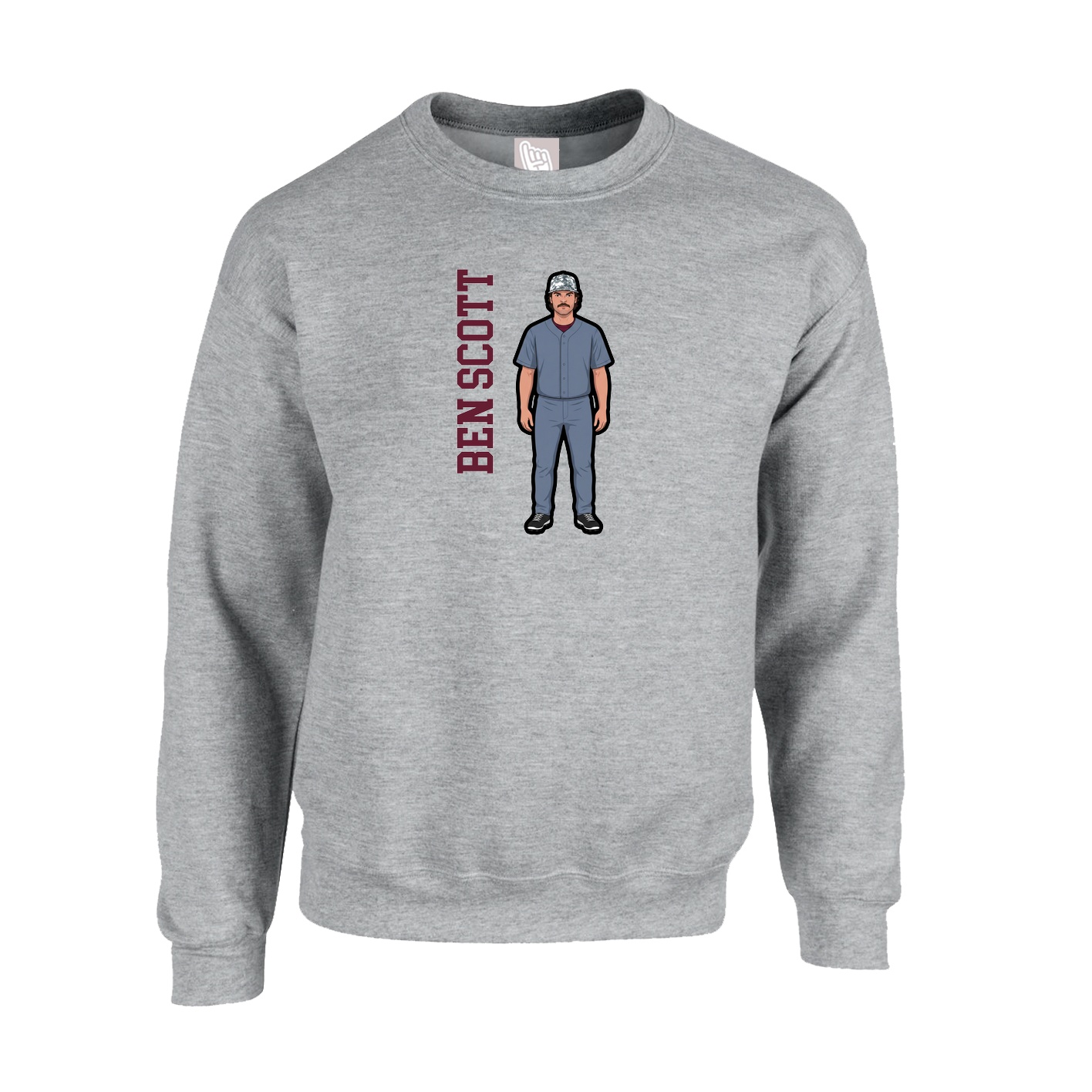 Fleece Crew — Name Vertical in Grey
