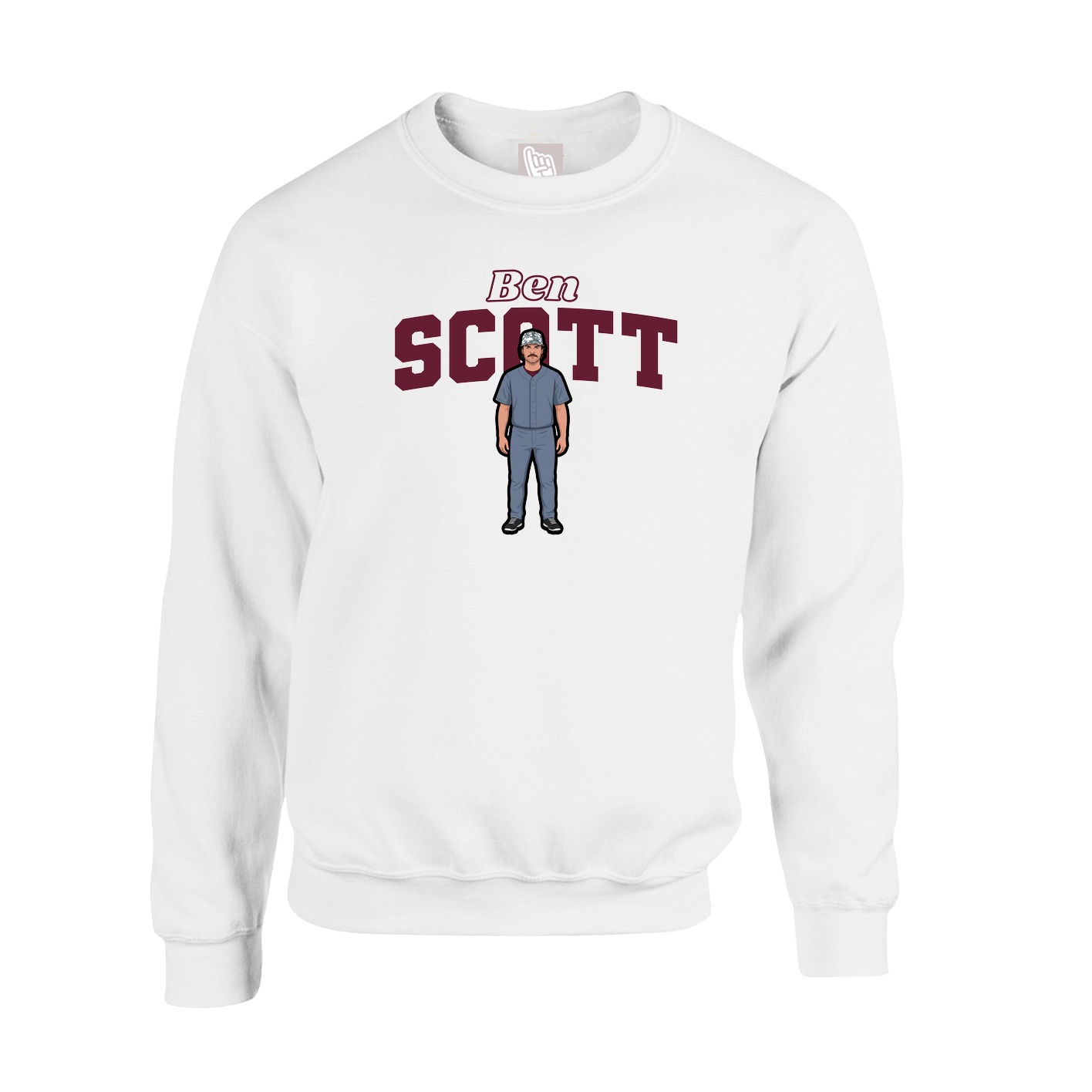 Fleece Crew — Name Arch in White
