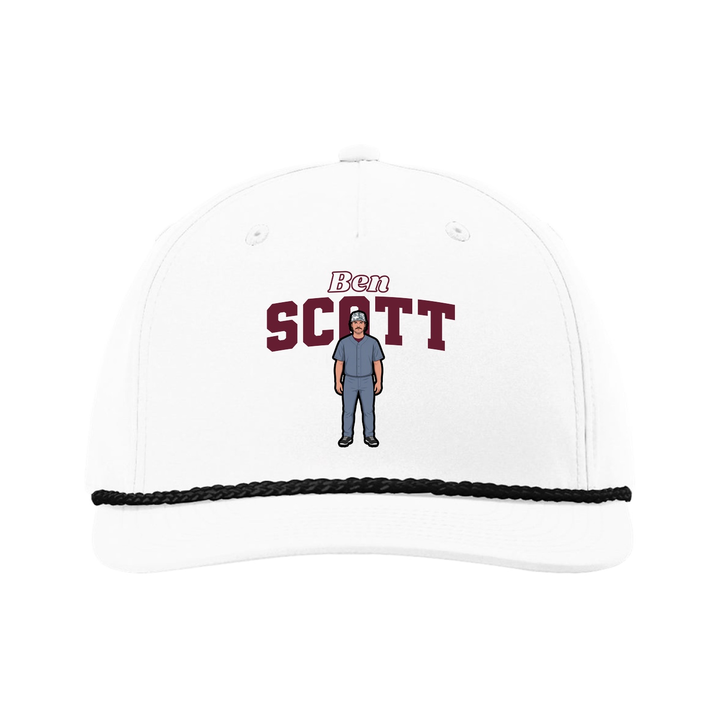 Five-Panel Classic Rope Cap — Name Arch in White