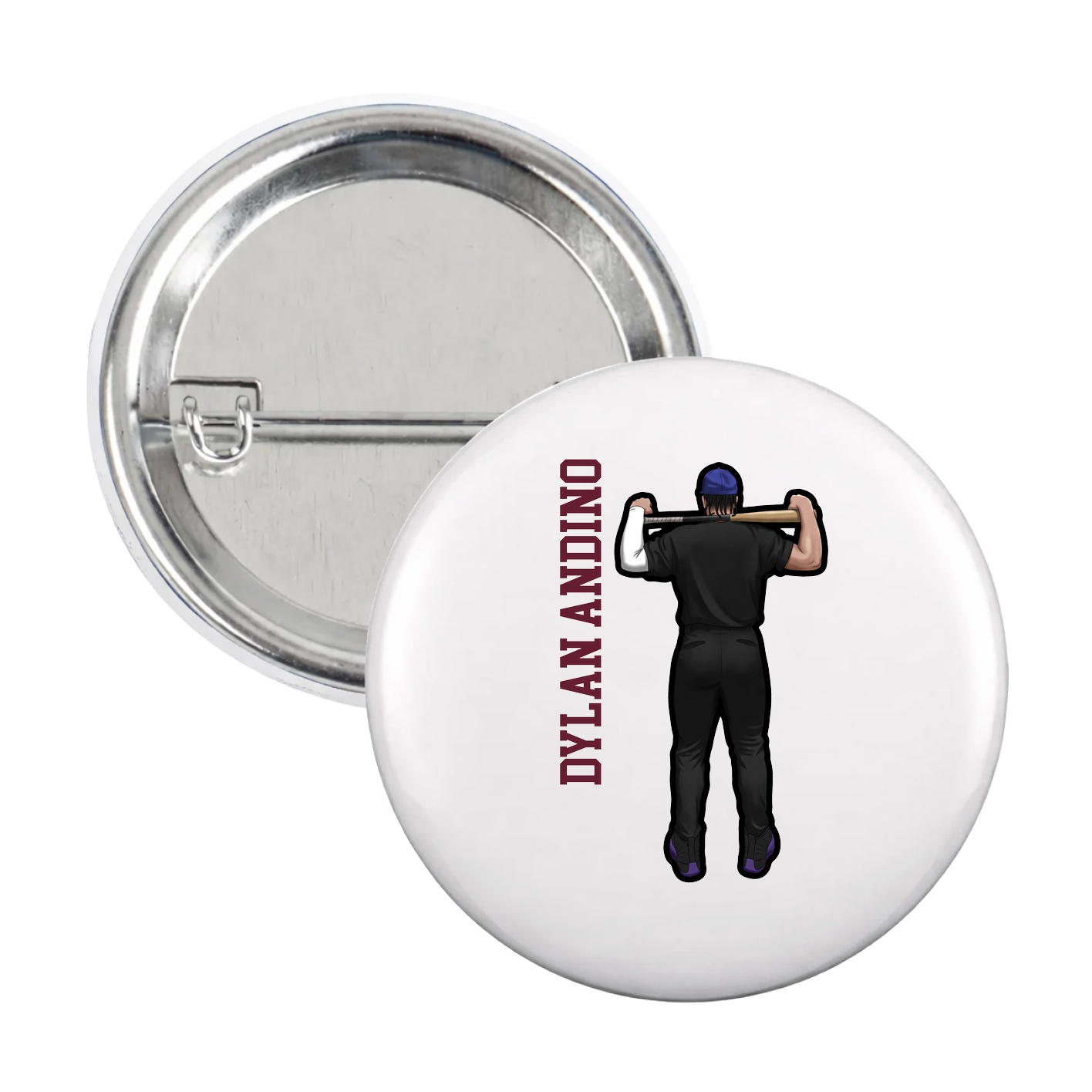 Game Day Button — Name Vertical in White