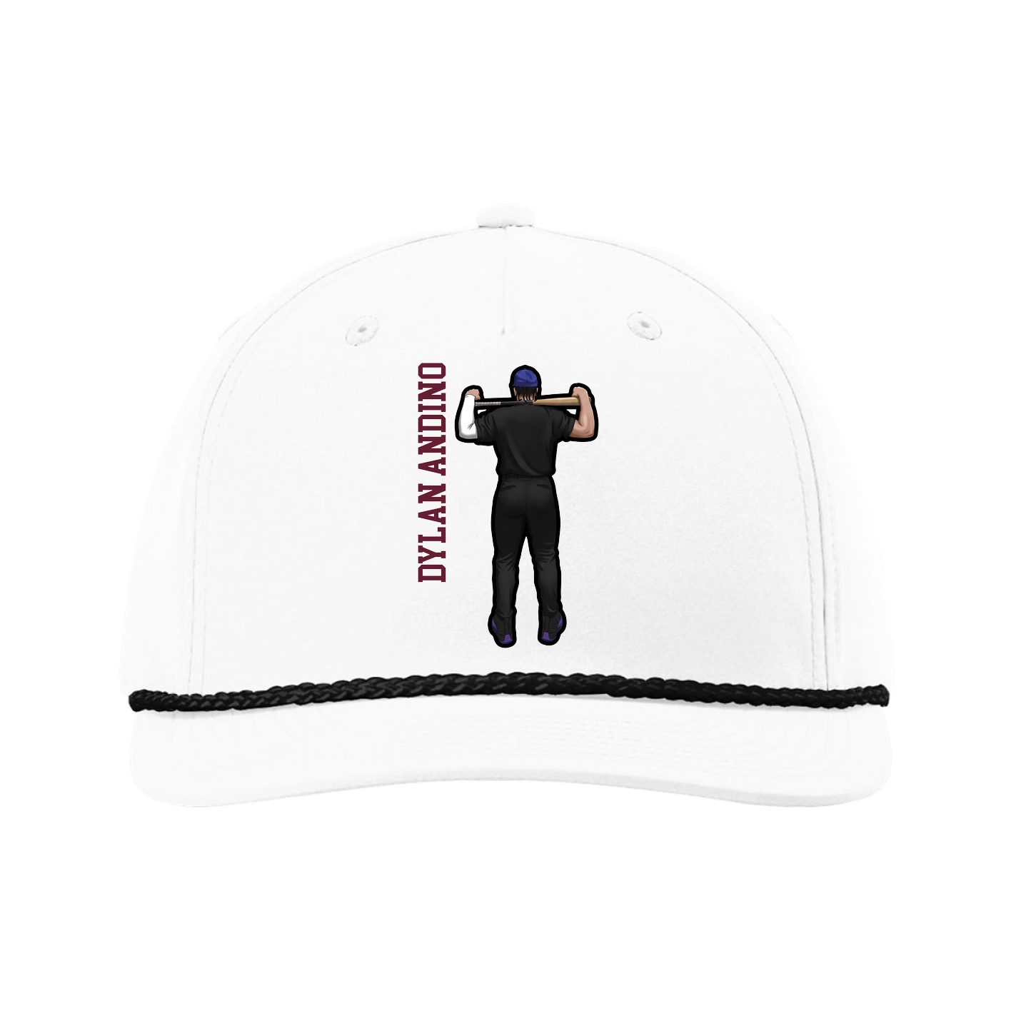 Five-Panel Classic Rope Cap — Name Vertical in White