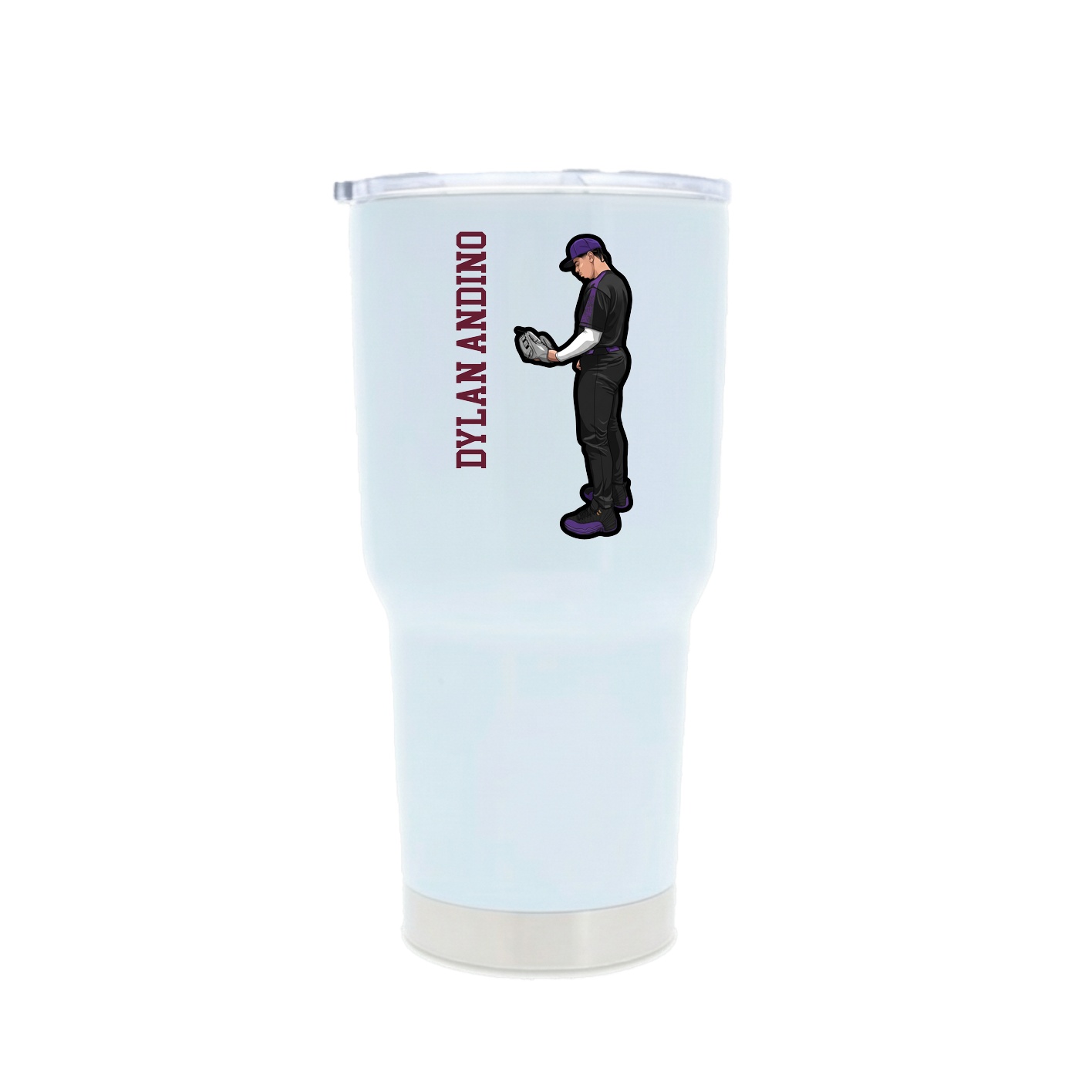 30oz Stainless Steel Tumbler — Name Vertical in White
