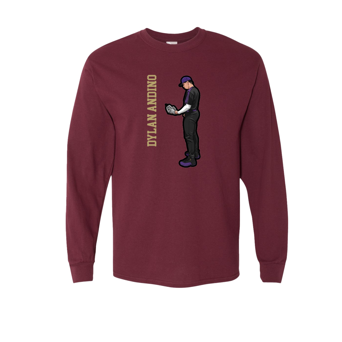 Long Sleeve Tee — Name Vertical in Maroon