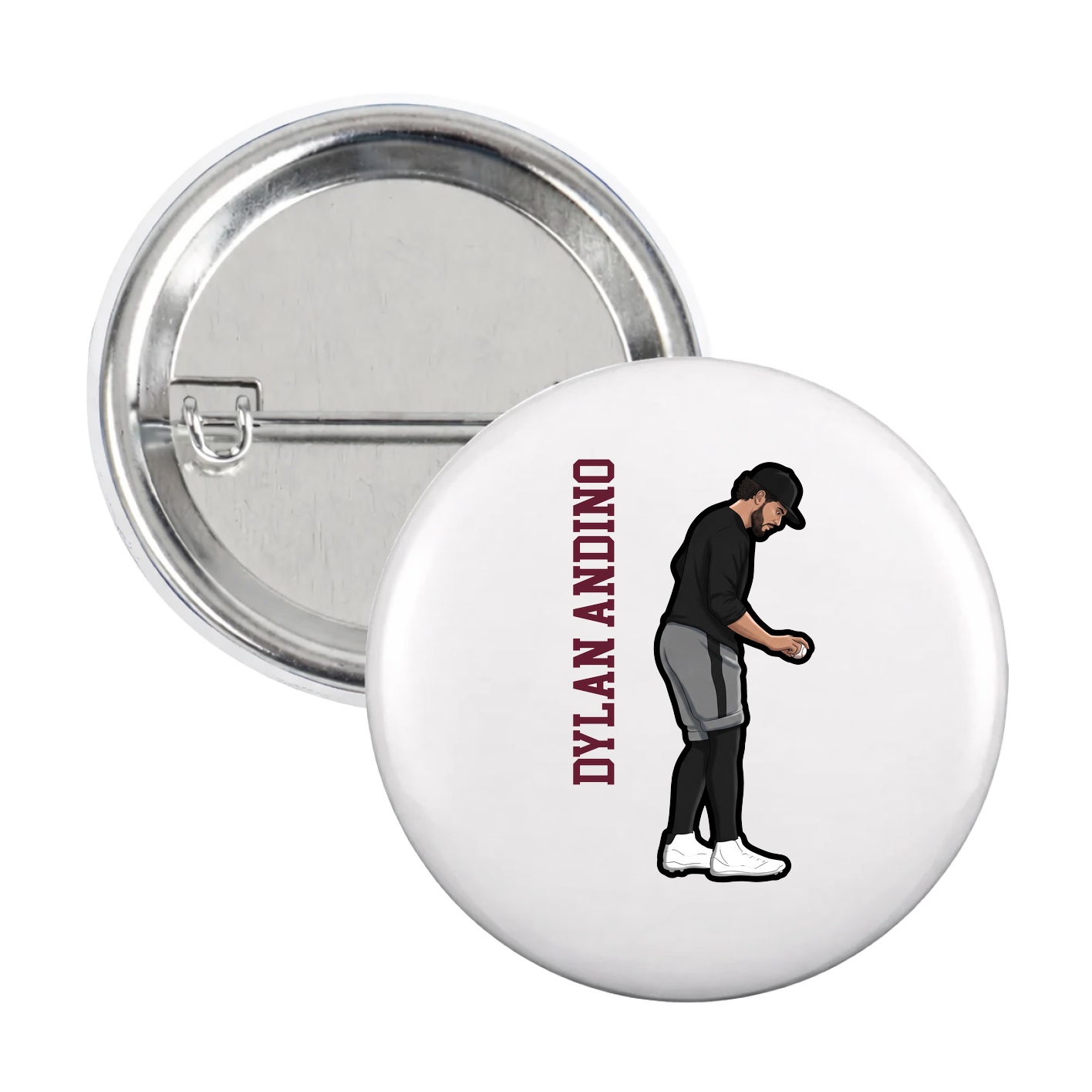 Game Day Button — Name Vertical in White