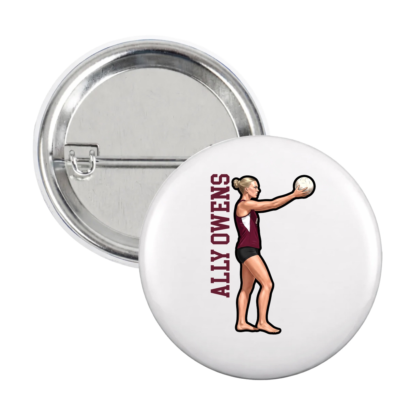 Game Day Button — Name Vertical in White