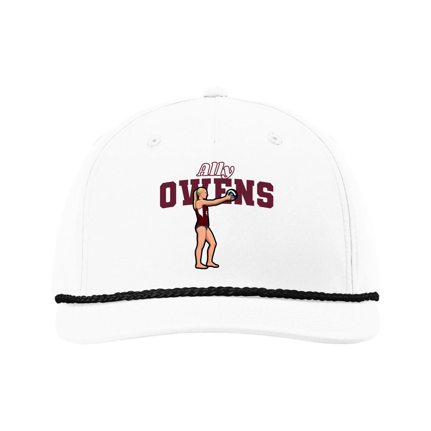 Five-Panel Classic Rope Cap — Name Arch in White