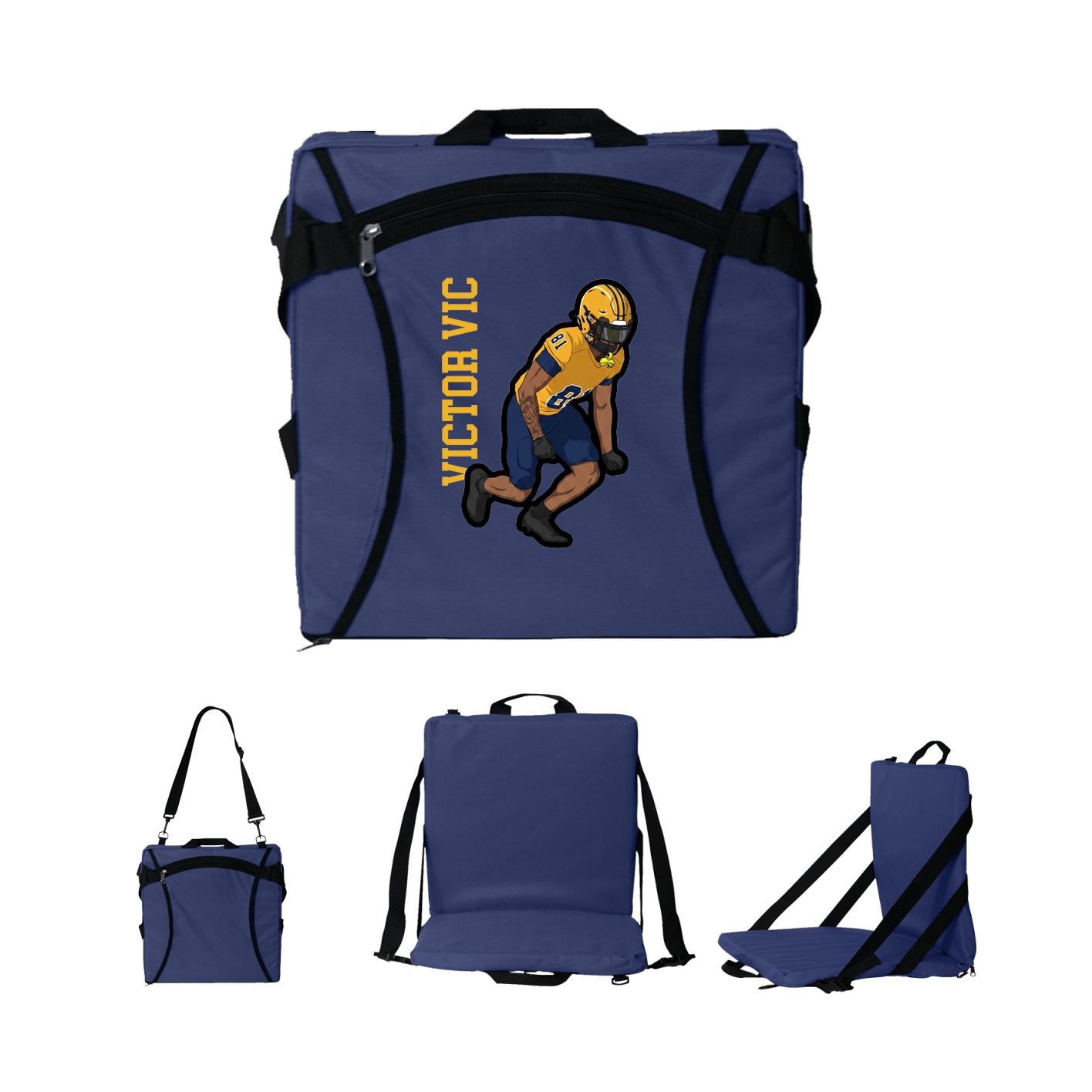 Folding Stadium Seat — Name Vertical in Navy