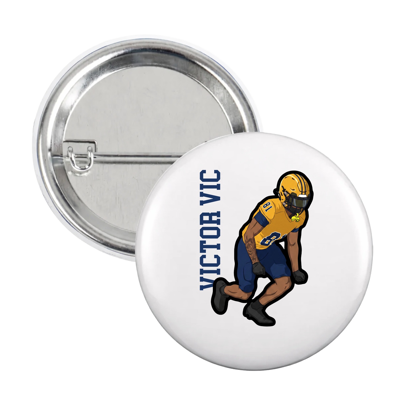 Game Day Button — Name Vertical in White