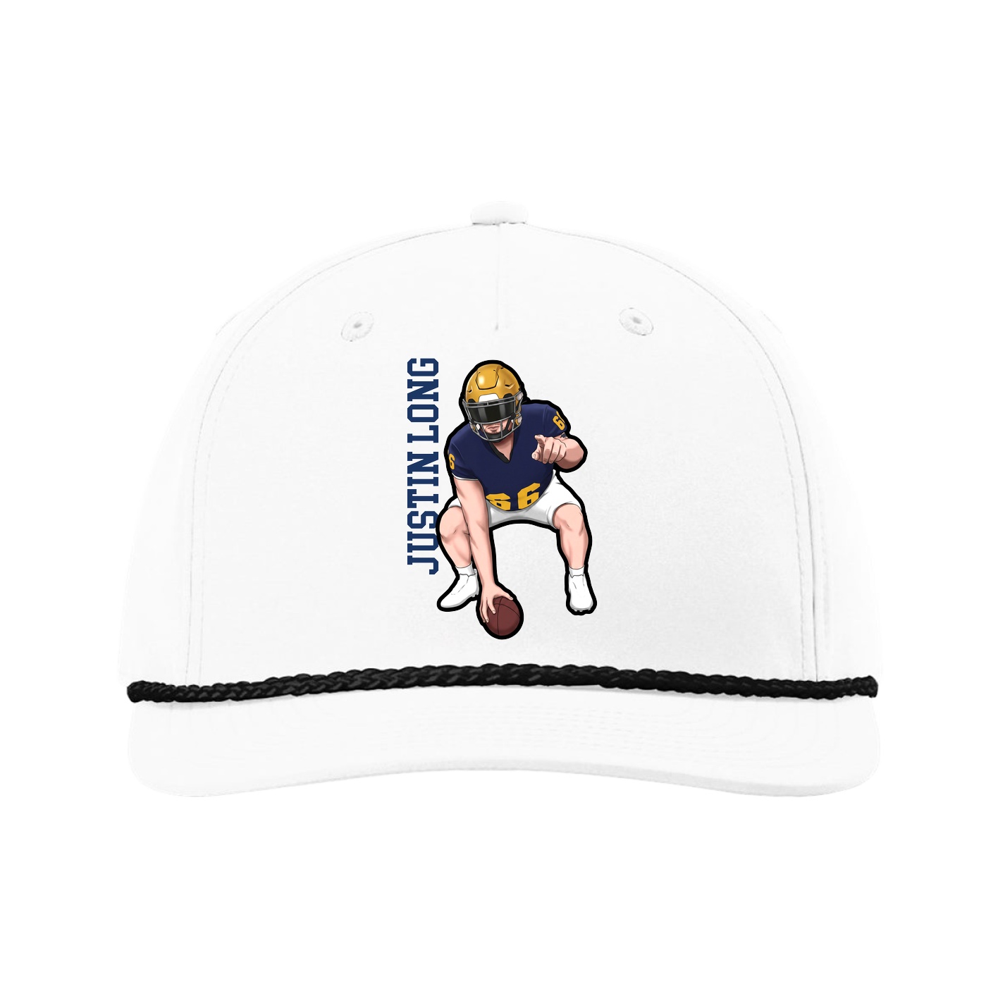 Five-Panel Classic Rope Cap — Name Vertical in White