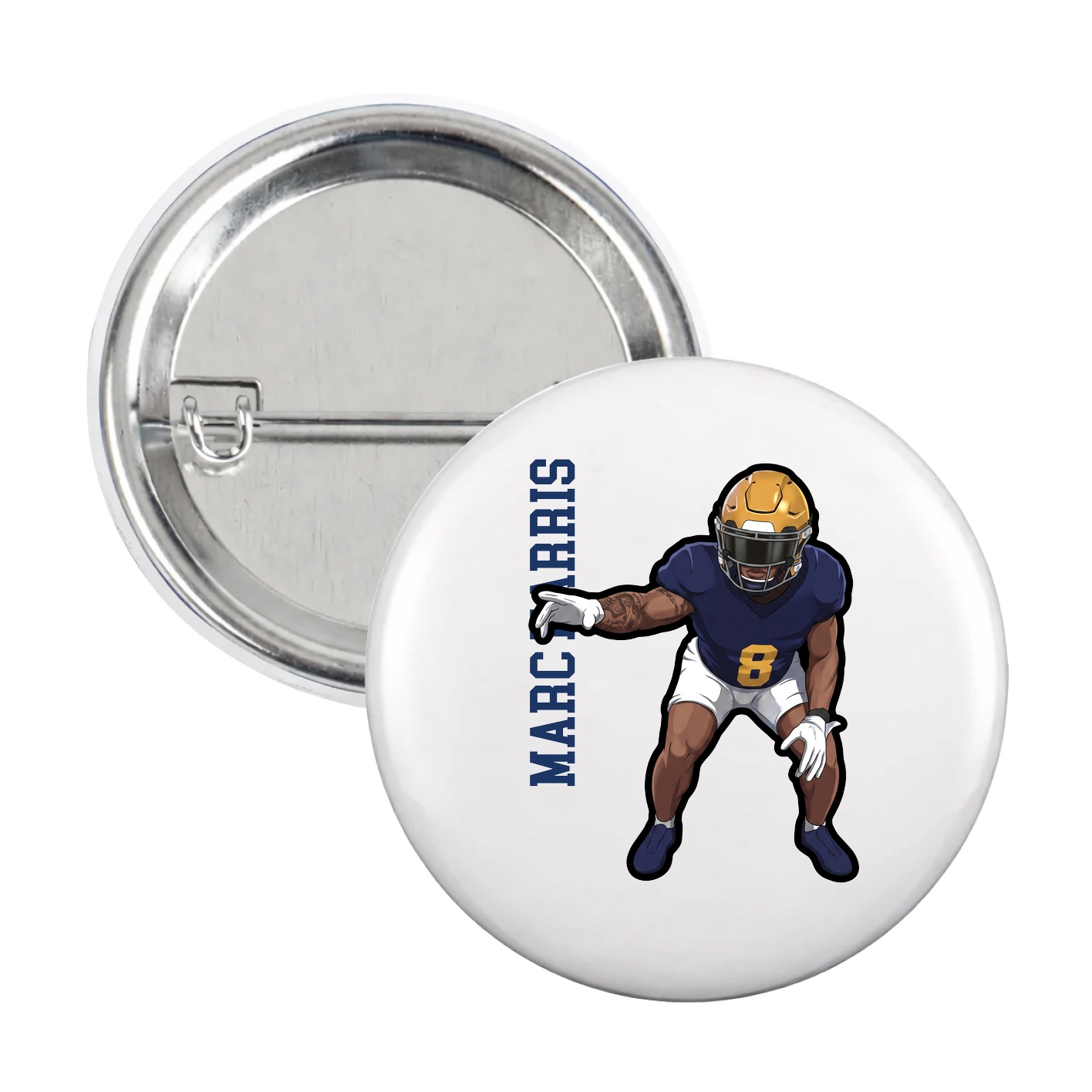 Game Day Button — Name Vertical in White