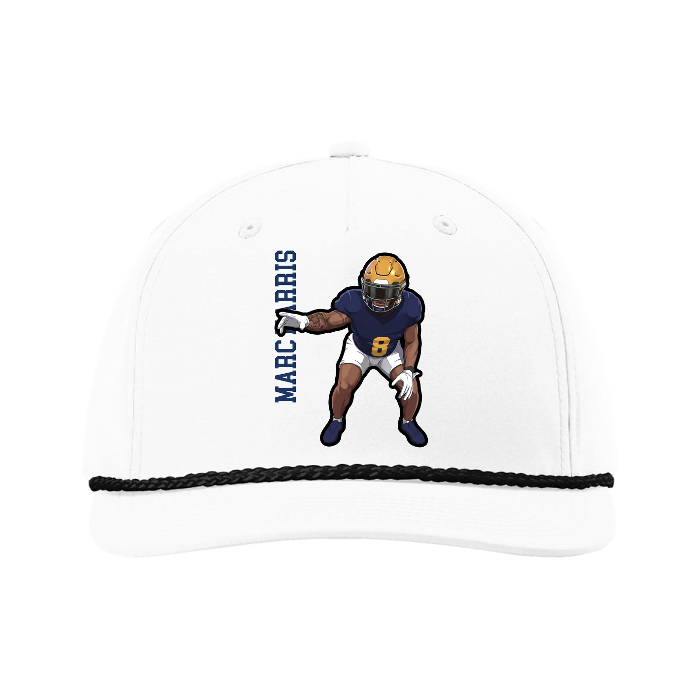 Five-Panel Classic Rope Cap — Name Vertical in White