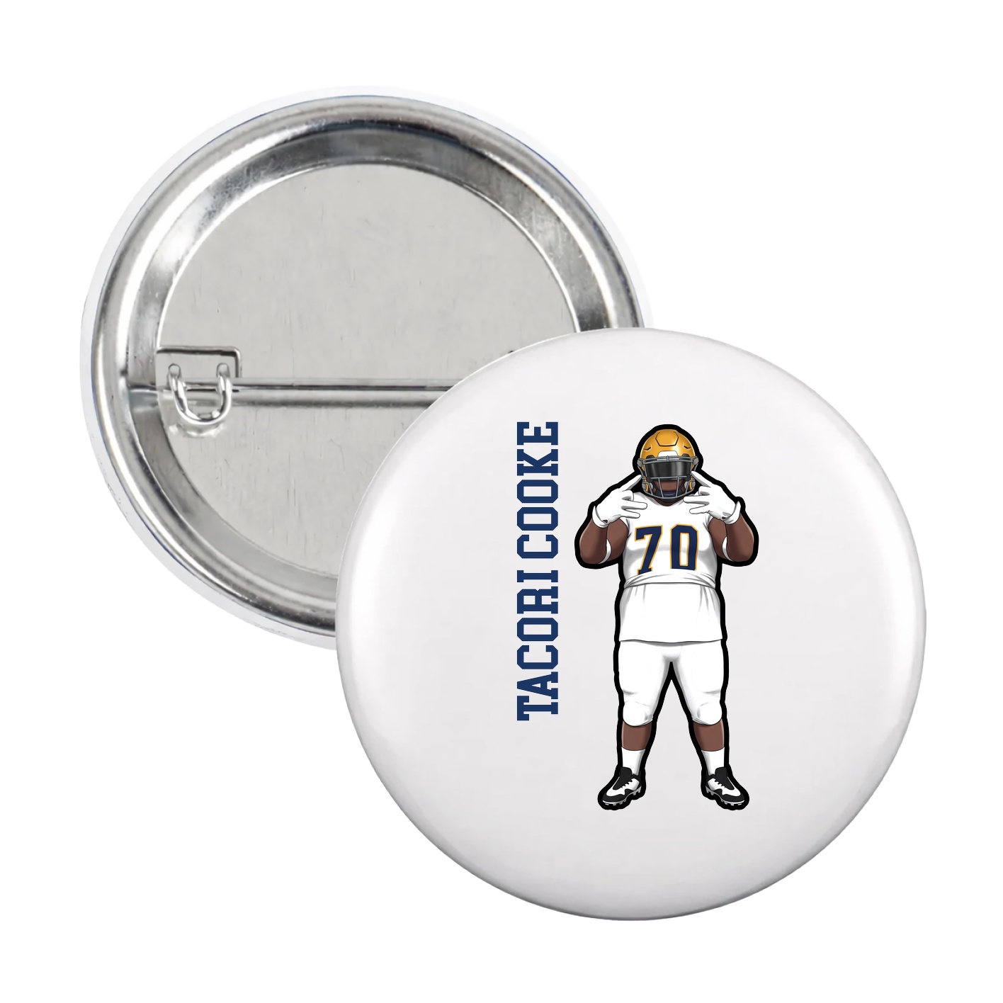Game Day Button — Name Vertical in White