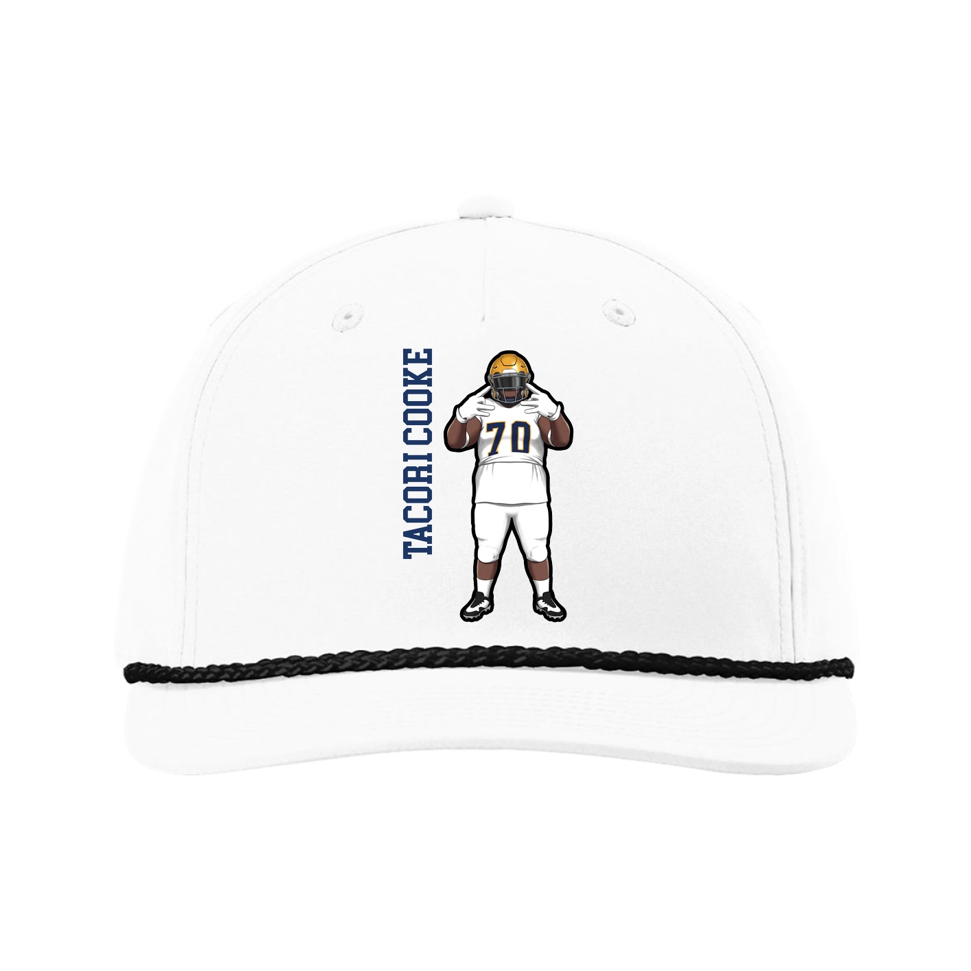 Five-Panel Classic Rope Cap — Name Vertical in White