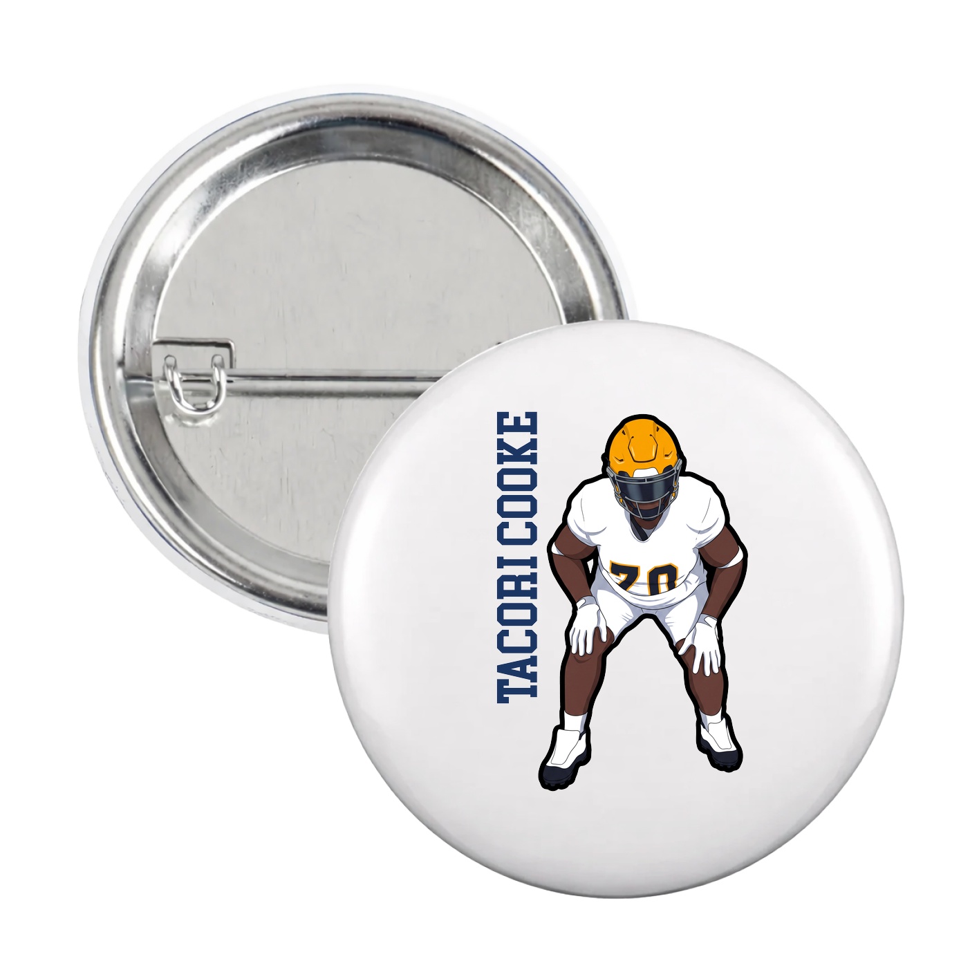 Game Day Button — Name Vertical in White