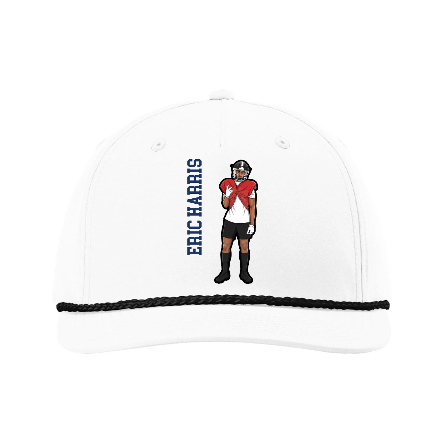 Five-Panel Classic Rope Cap — Name Vertical in White
