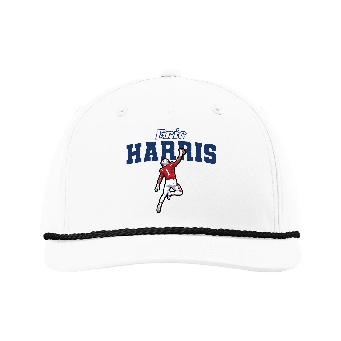 Five-Panel Classic Rope Cap — Name Arch in White