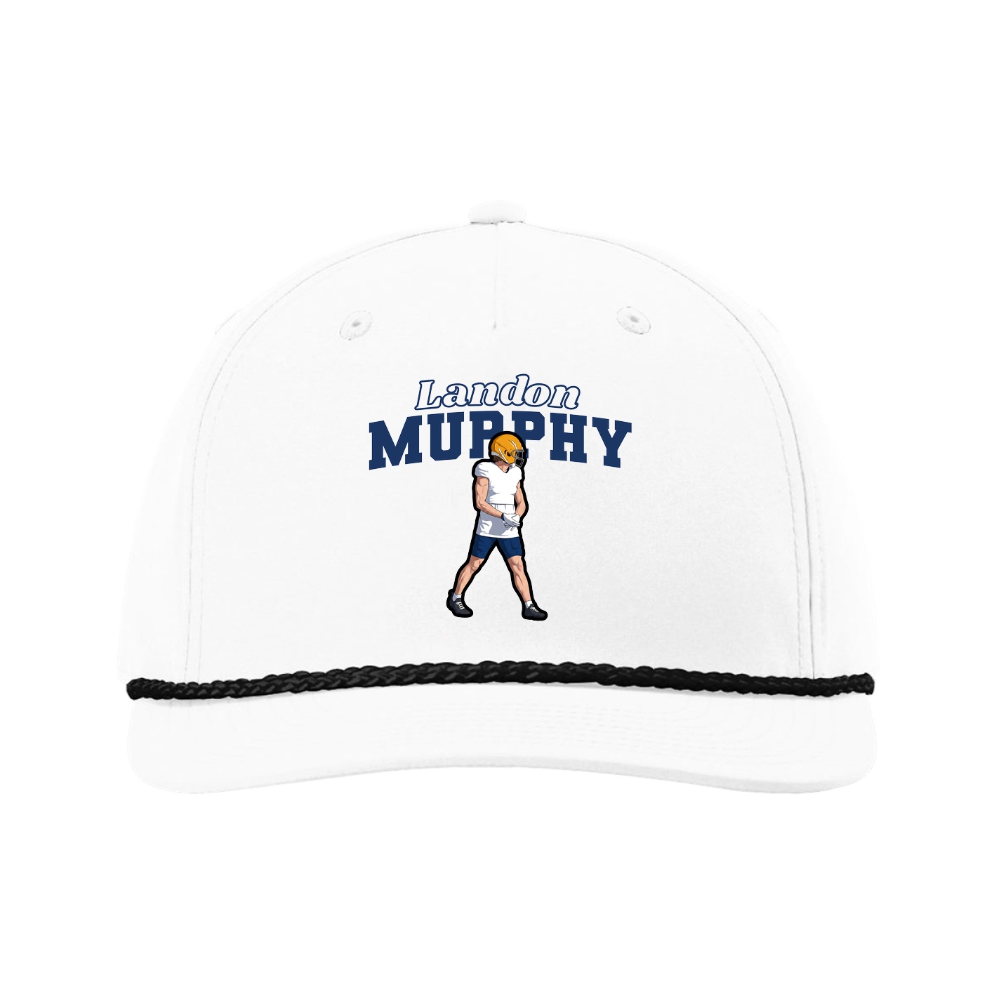 Five-Panel Classic Rope Cap — Name Arch in White