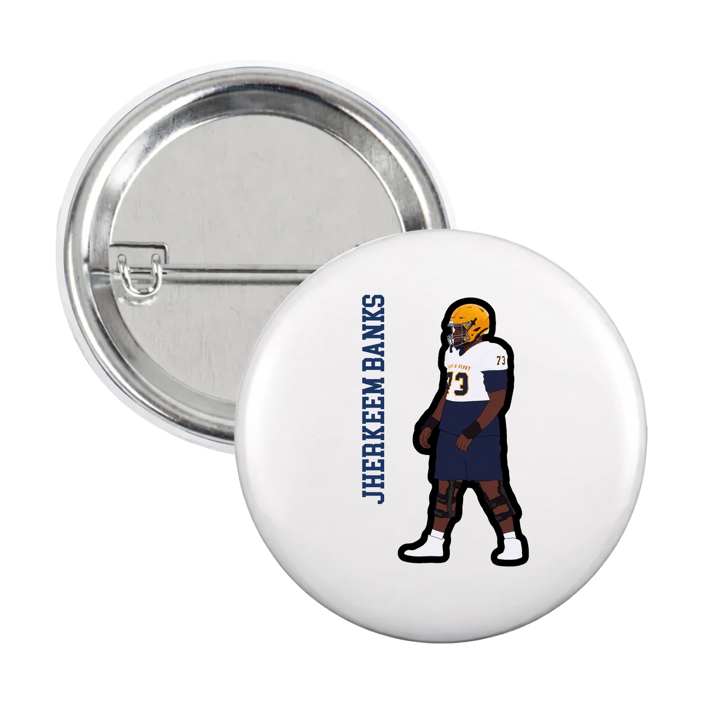 Game Day Button — Name Vertical in White