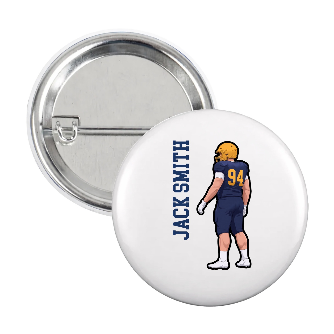 Game Day Button — Name Vertical in White