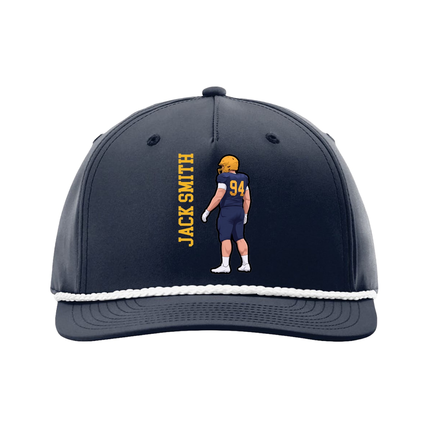 Five-Panel Classic Rope Cap — Name Vertical in Navy
