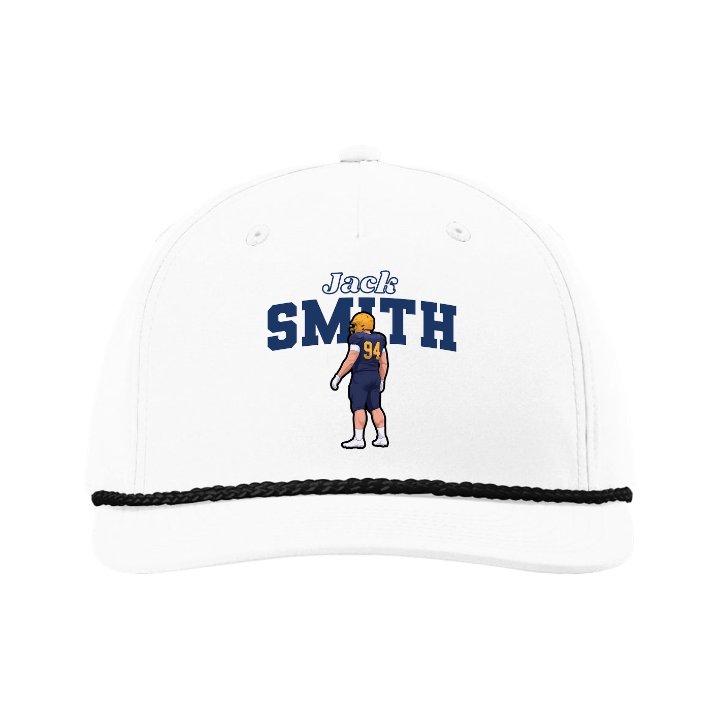 Five-Panel Classic Rope Cap — Name Arch in White