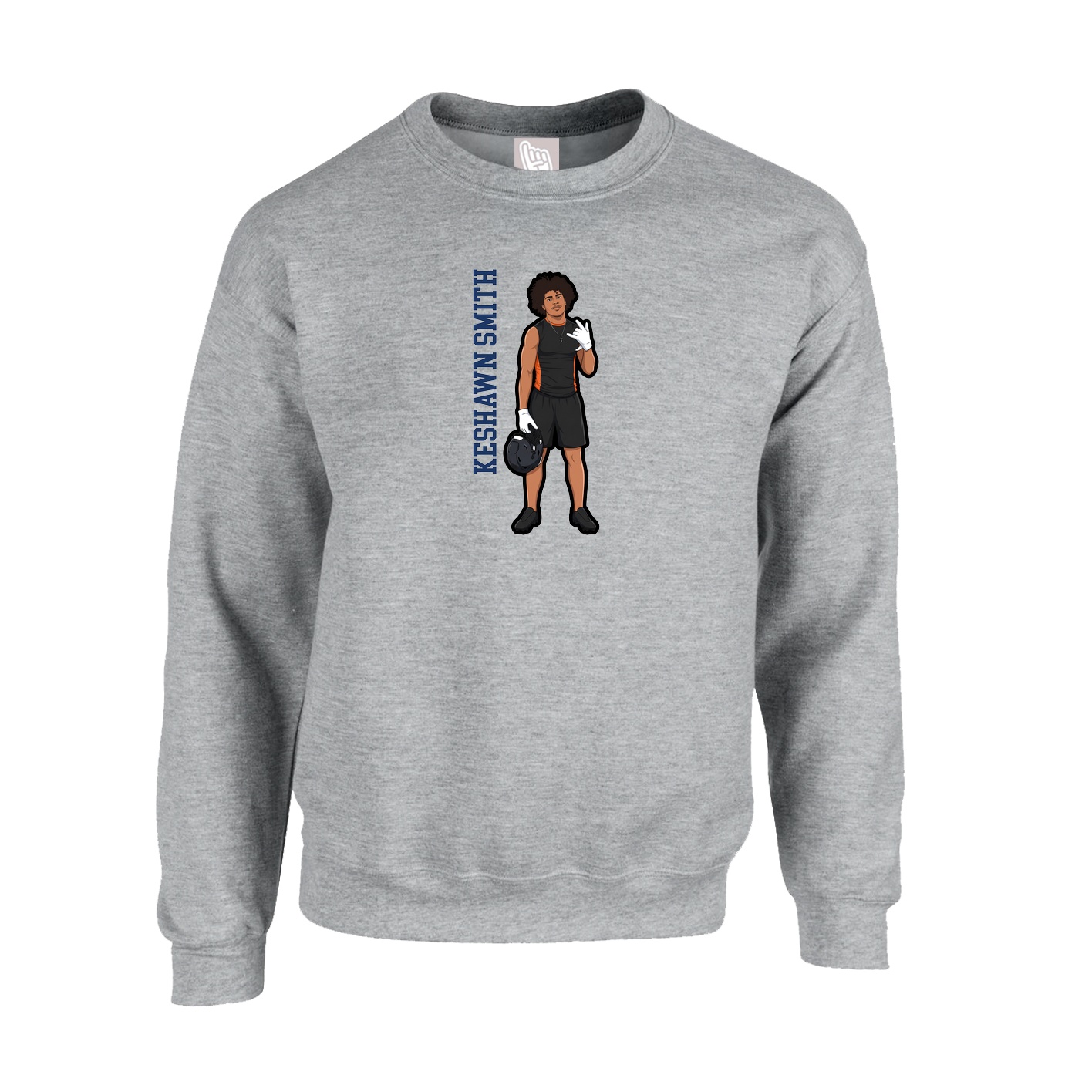 Fleece Crew — Name Vertical in Grey