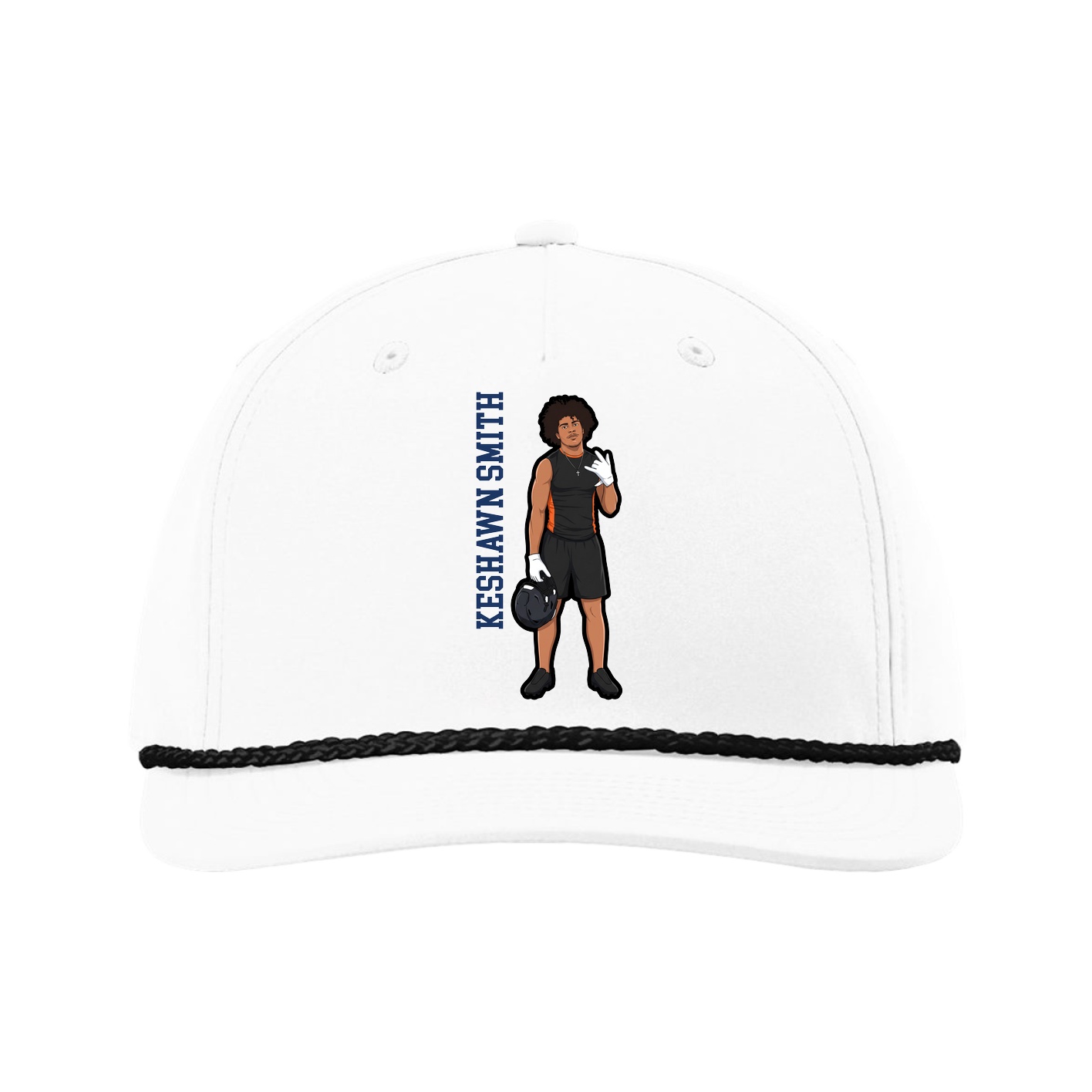 Five-Panel Classic Rope Cap — Name Vertical in White