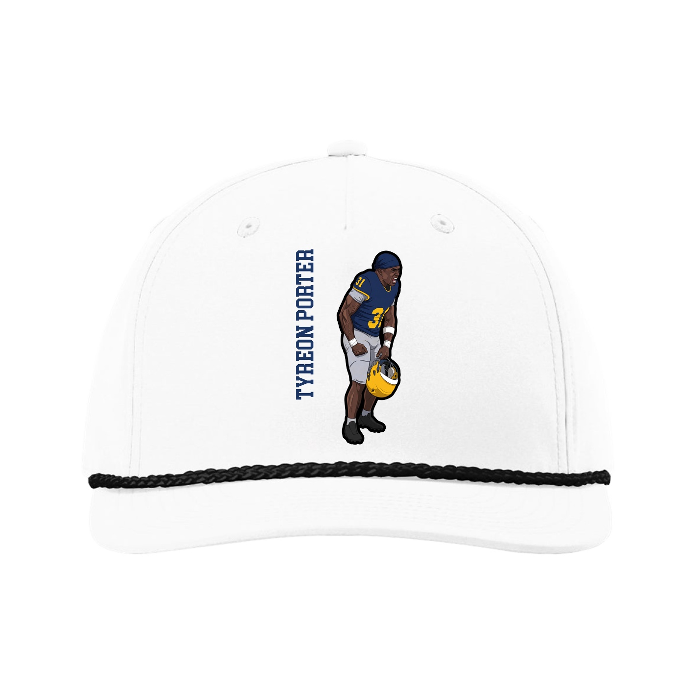 Five-Panel Classic Rope Cap — Name Vertical in White
