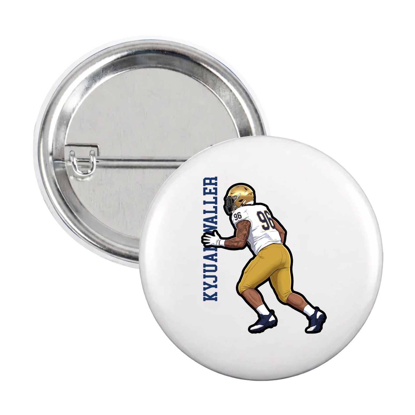 Game Day Button — Name Vertical in White