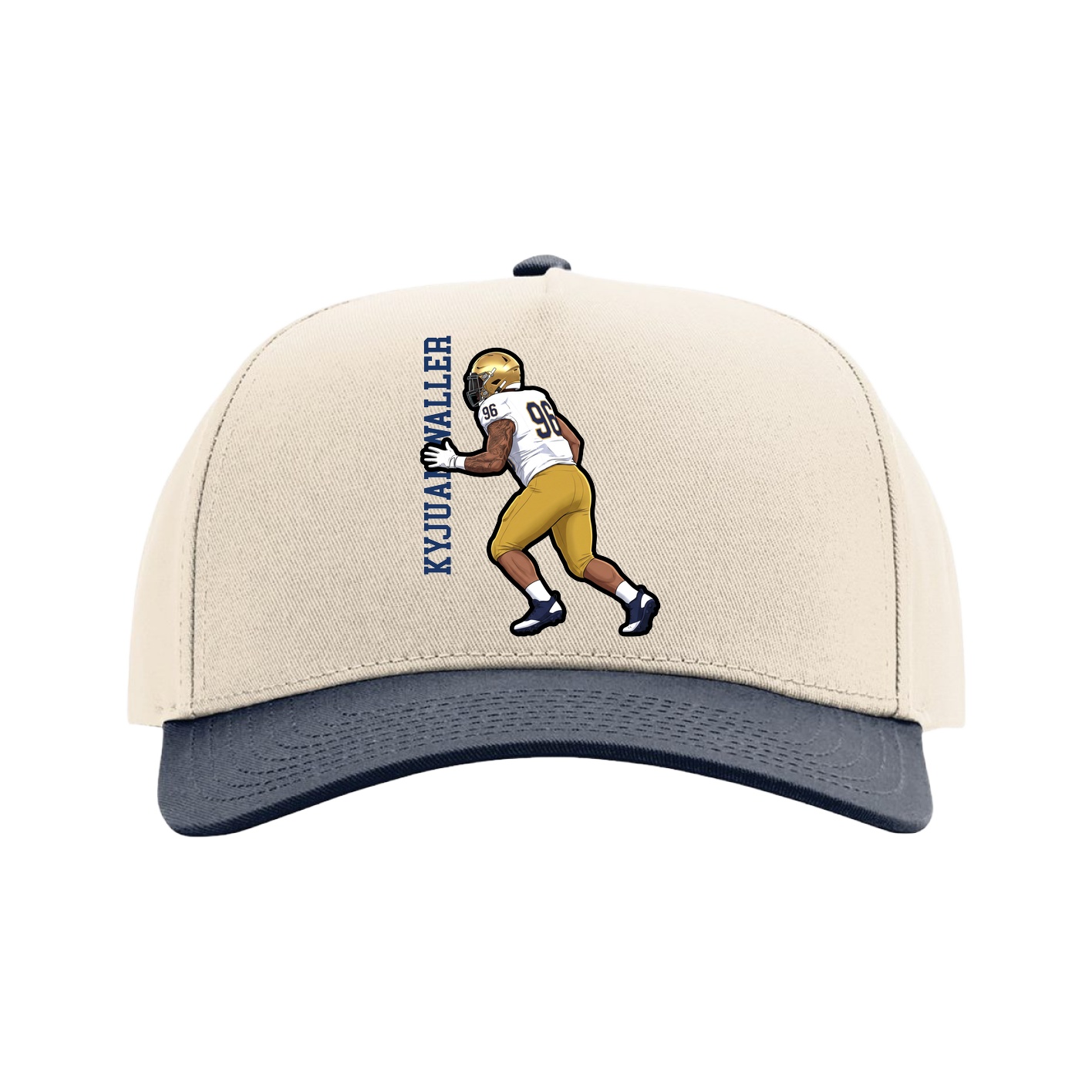 Full Fabric Five-Panel Champ Cap — Name Vertical in Cream/Navy