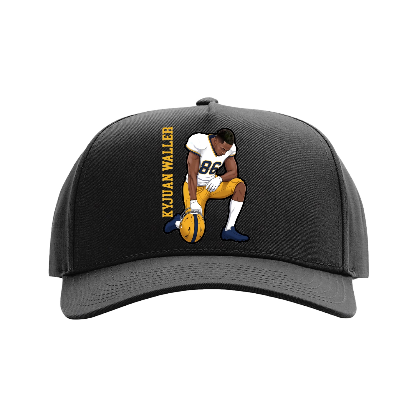 Full Fabric Five-Panel Champ Cap — Name Vertical in Black