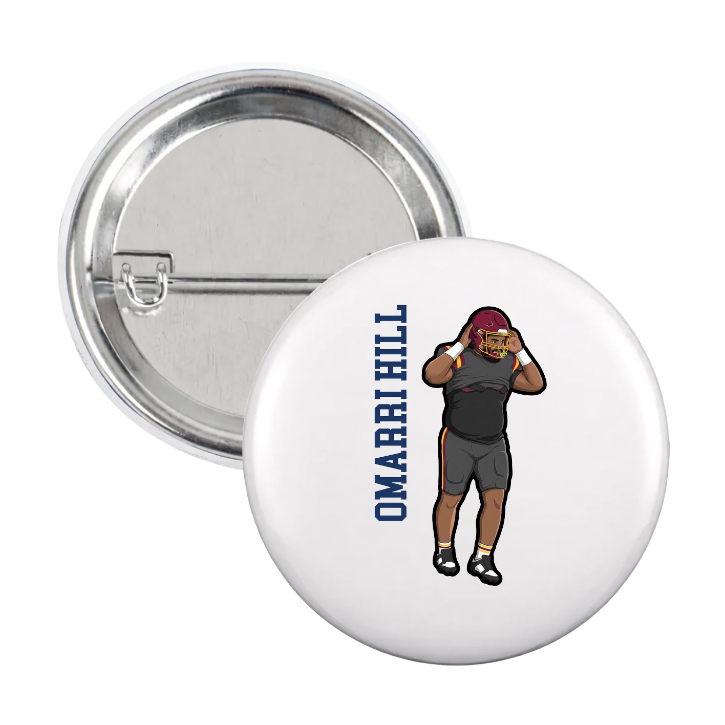 Game Day Button — Name Vertical in White