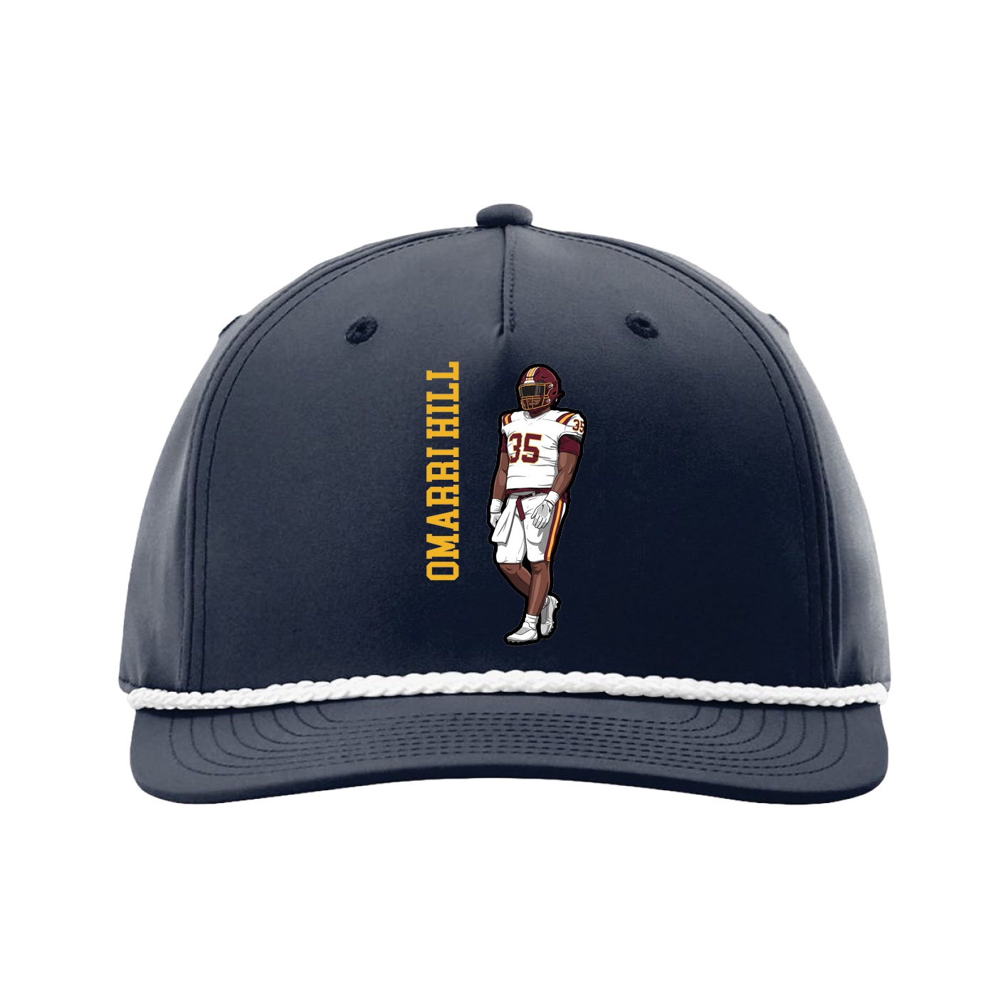 Five-Panel Classic Rope Cap — Name Vertical in Navy