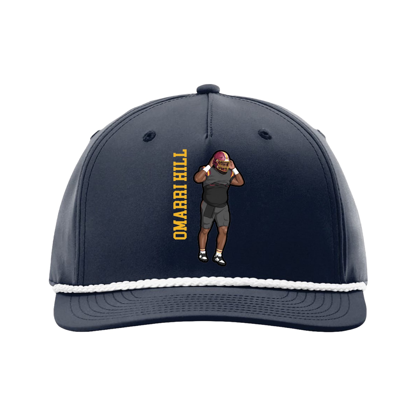 Five-Panel Classic Rope Cap — Name Vertical in Navy