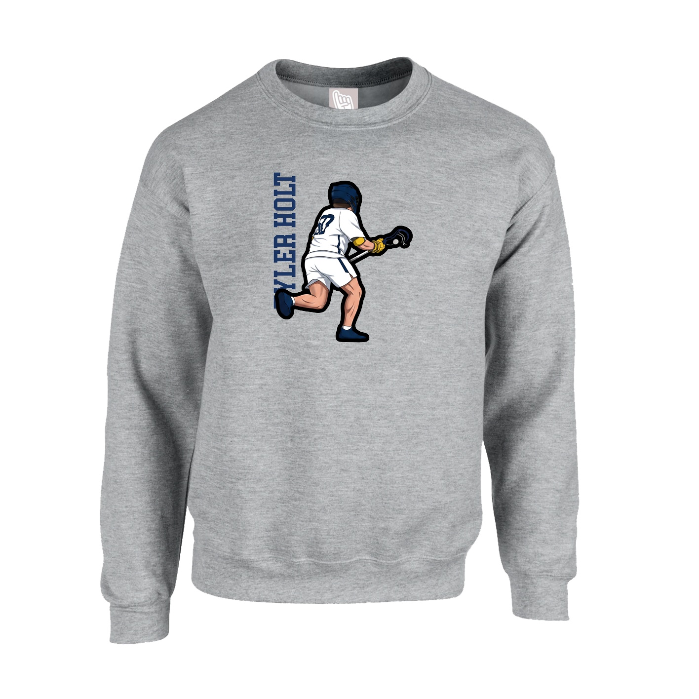 Fleece Crew — Name Vertical in Grey