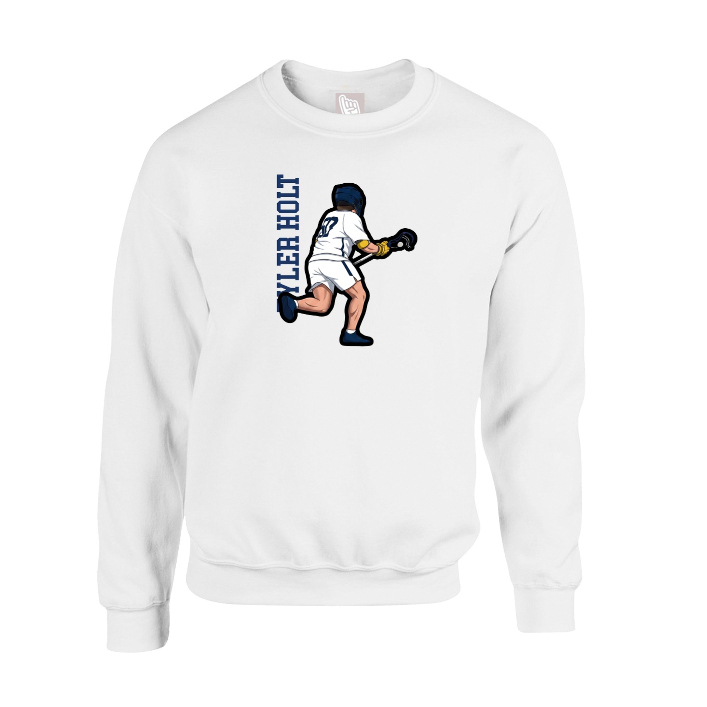 Fleece Crew — Name Vertical in White