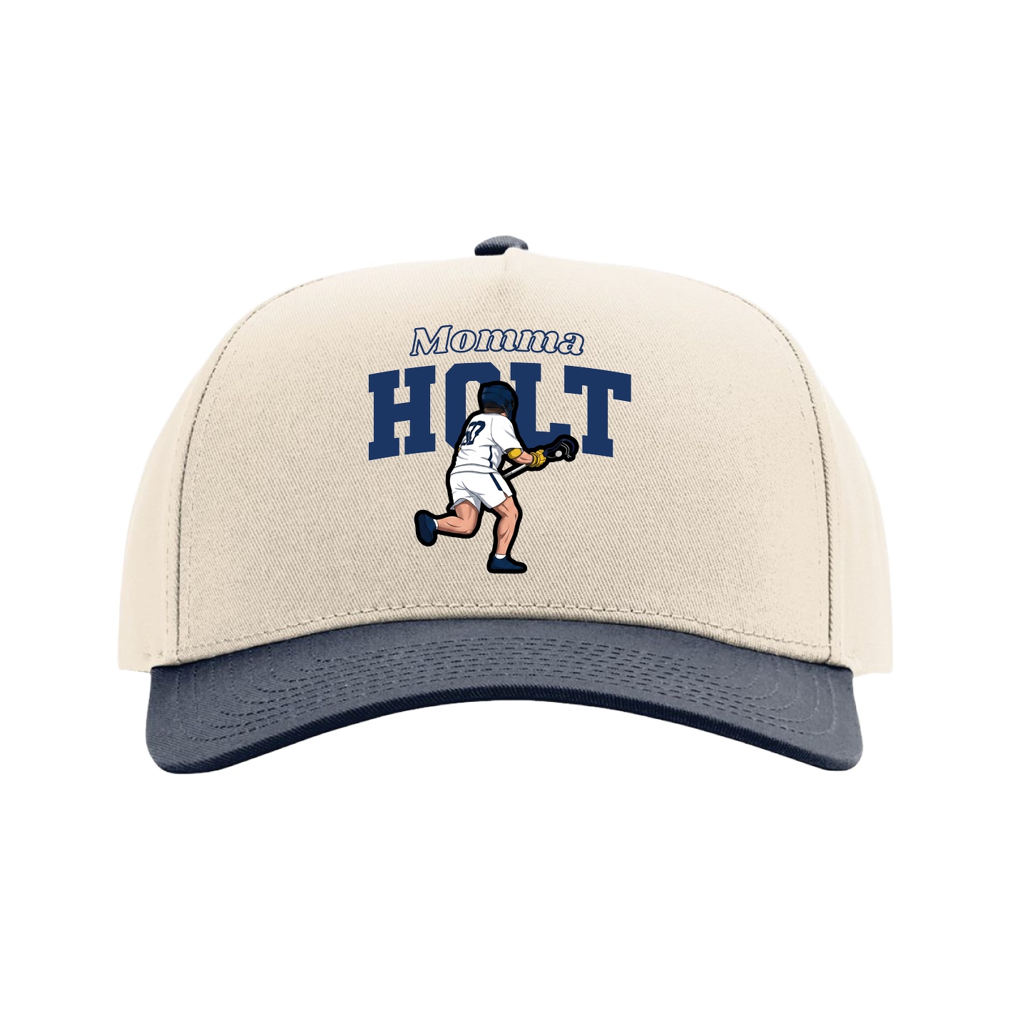 Full Fabric Five-Panel Champ Cap — Mothers Day Block in Cream/Navy