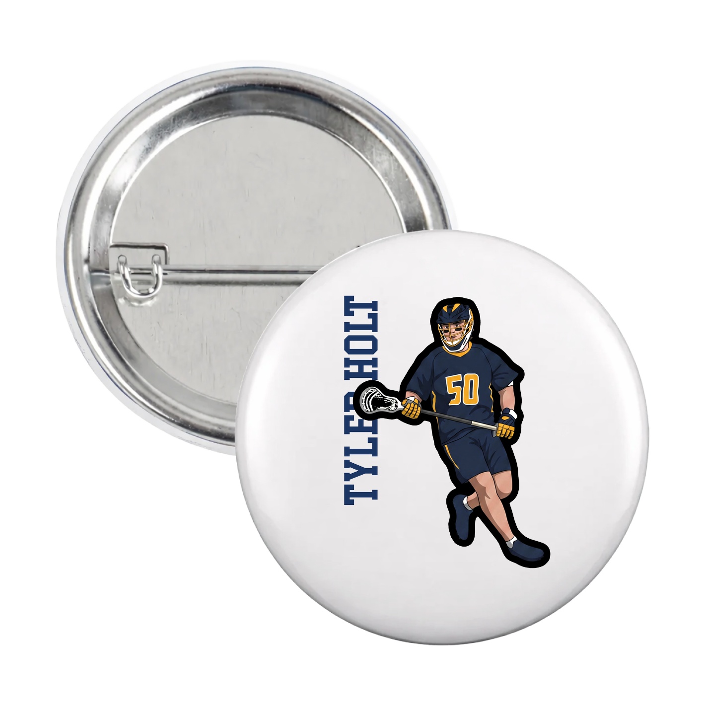 Game Day Button — Name Vertical in White