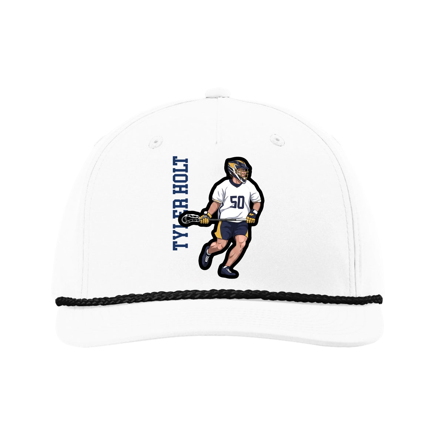 Five-Panel Classic Rope Cap — Name Vertical in White