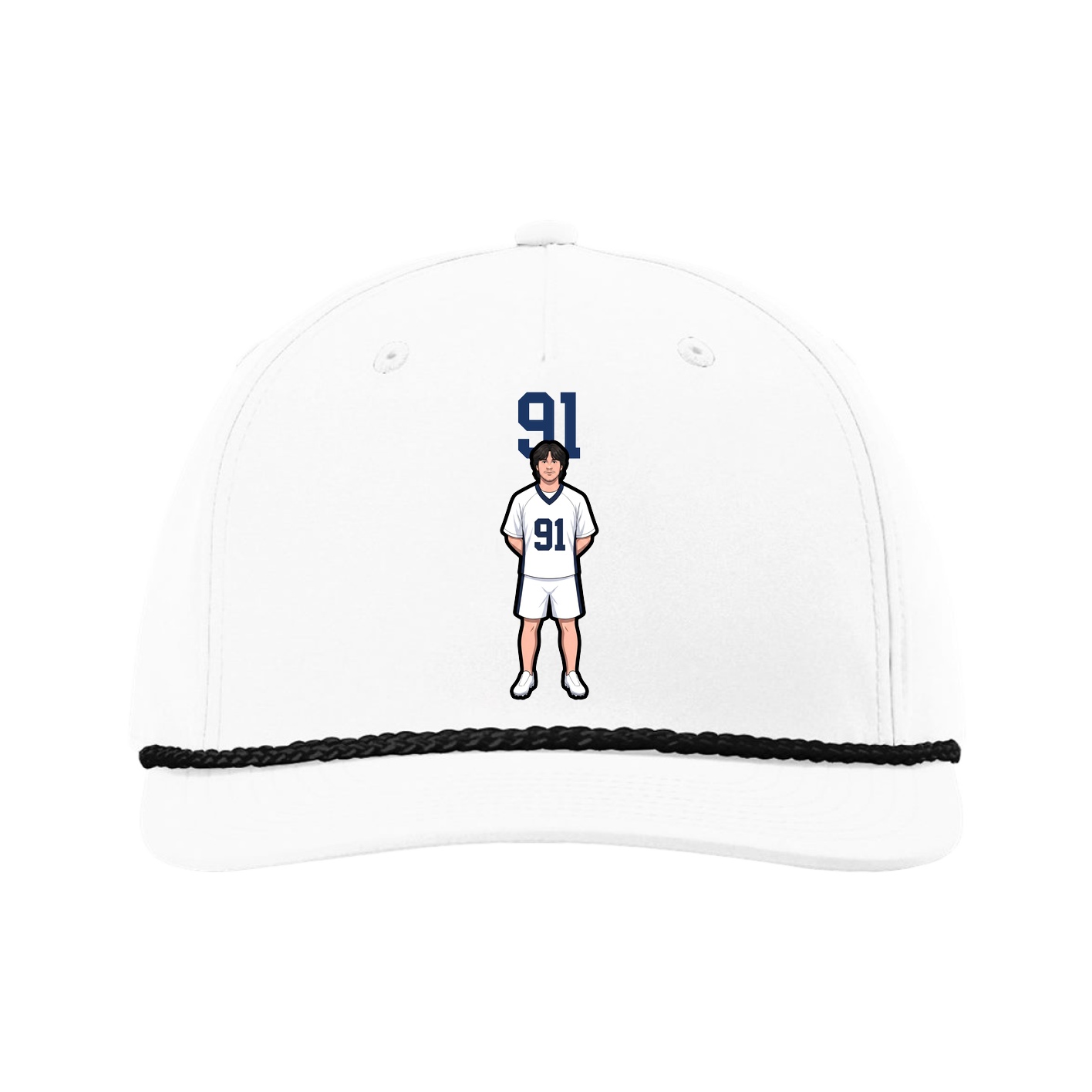 Five-Panel Classic Rope Cap — Number Top in White