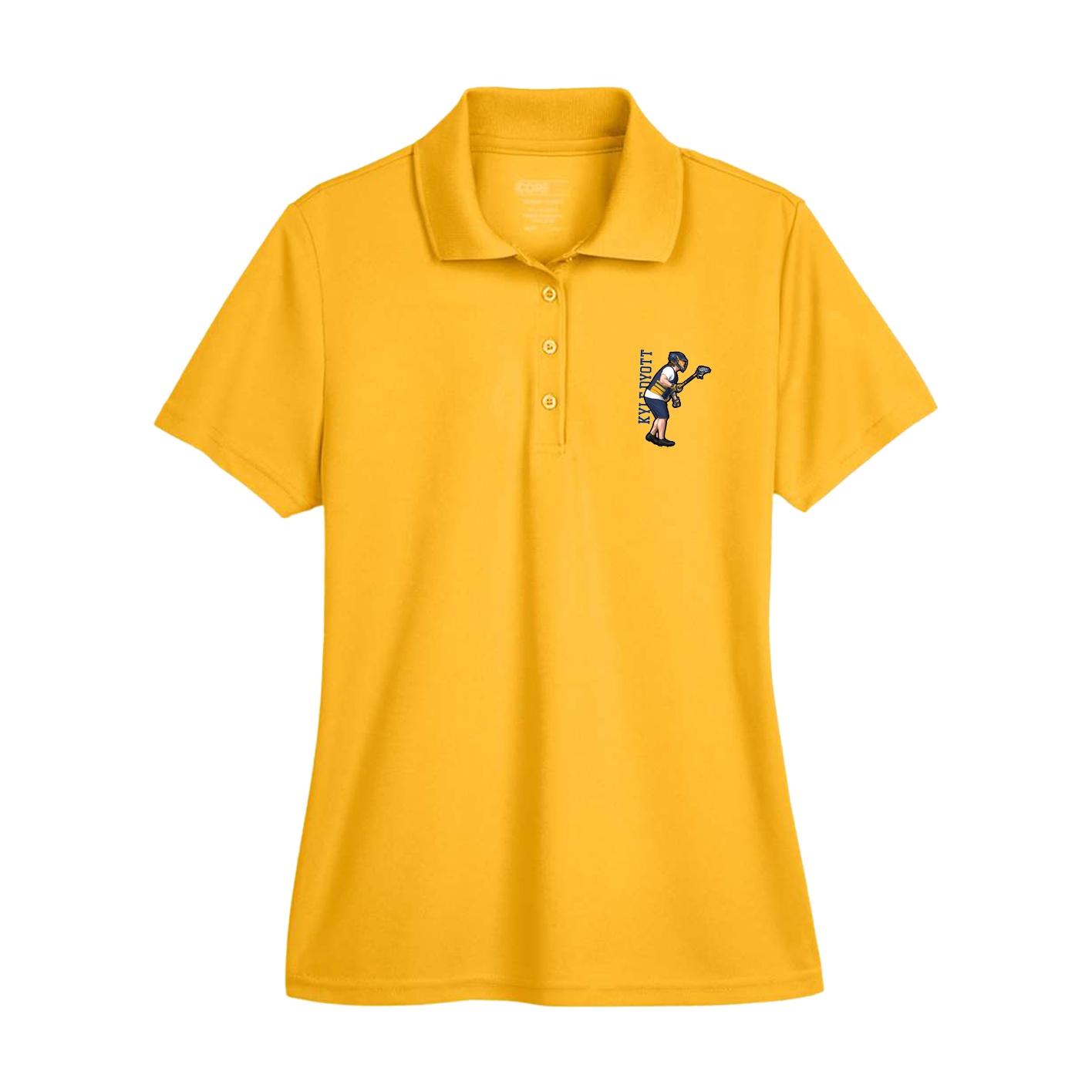 Womens Performance Polo — Name Vertical in Gold
