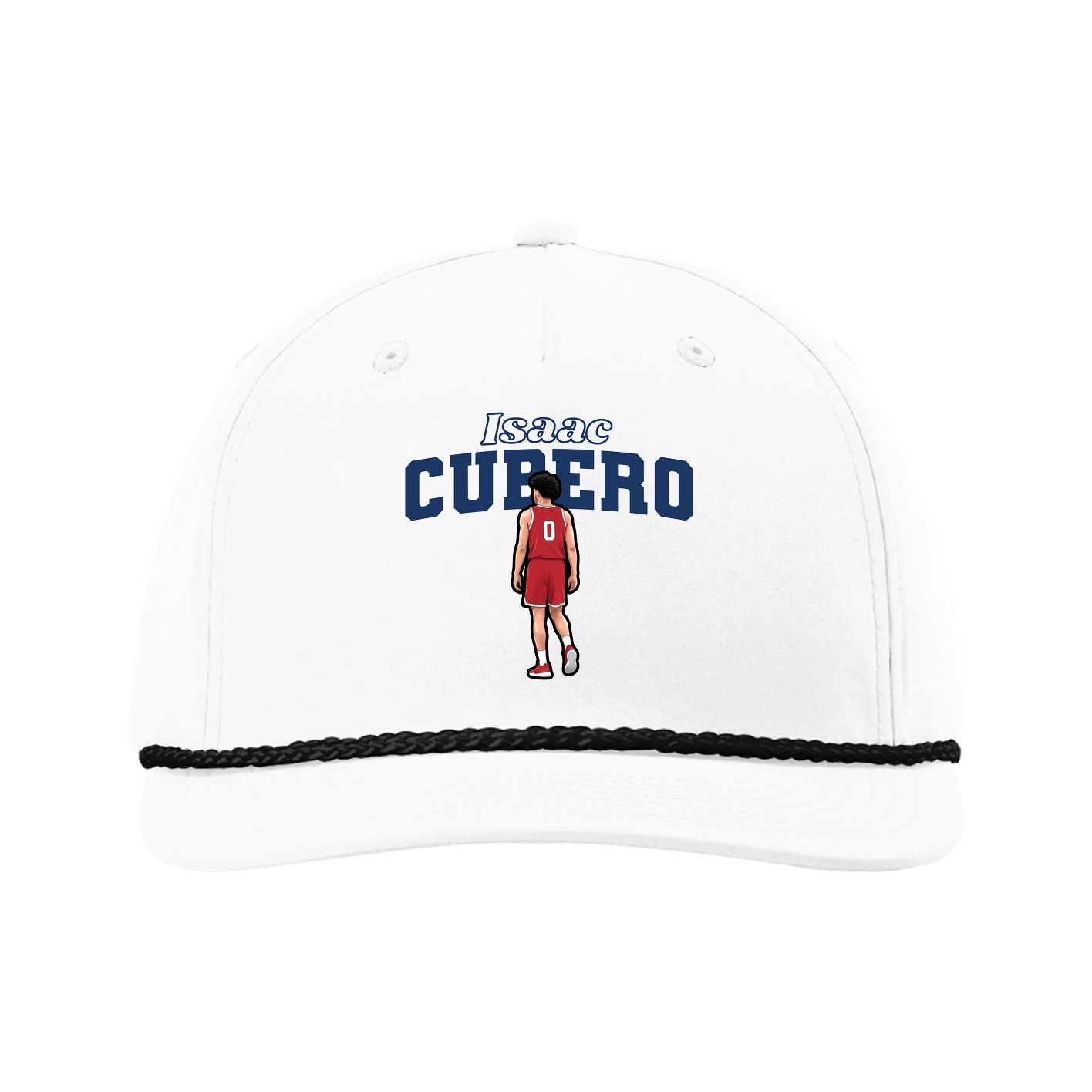 Five-Panel Classic Rope Cap — Name Arch in White