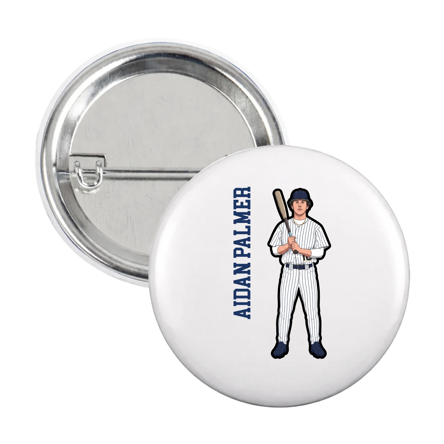 Game Day Button — Name Vertical in White