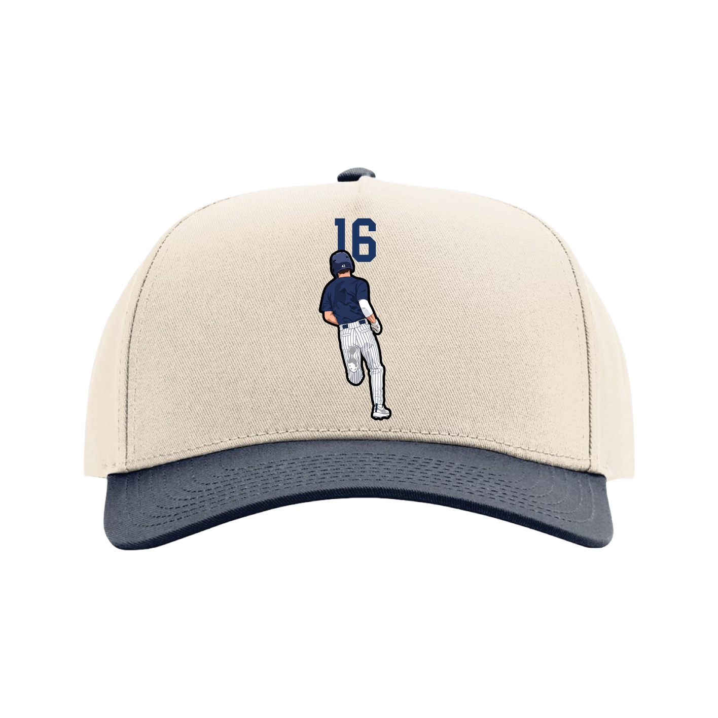 Full Fabric Five-Panel Champ Cap — Number Top in Cream/Navy