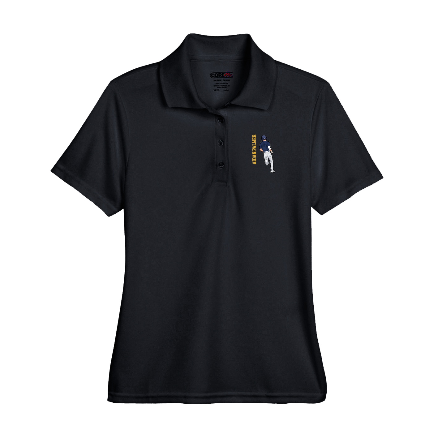 Performance Polo — Name Vertical in Black