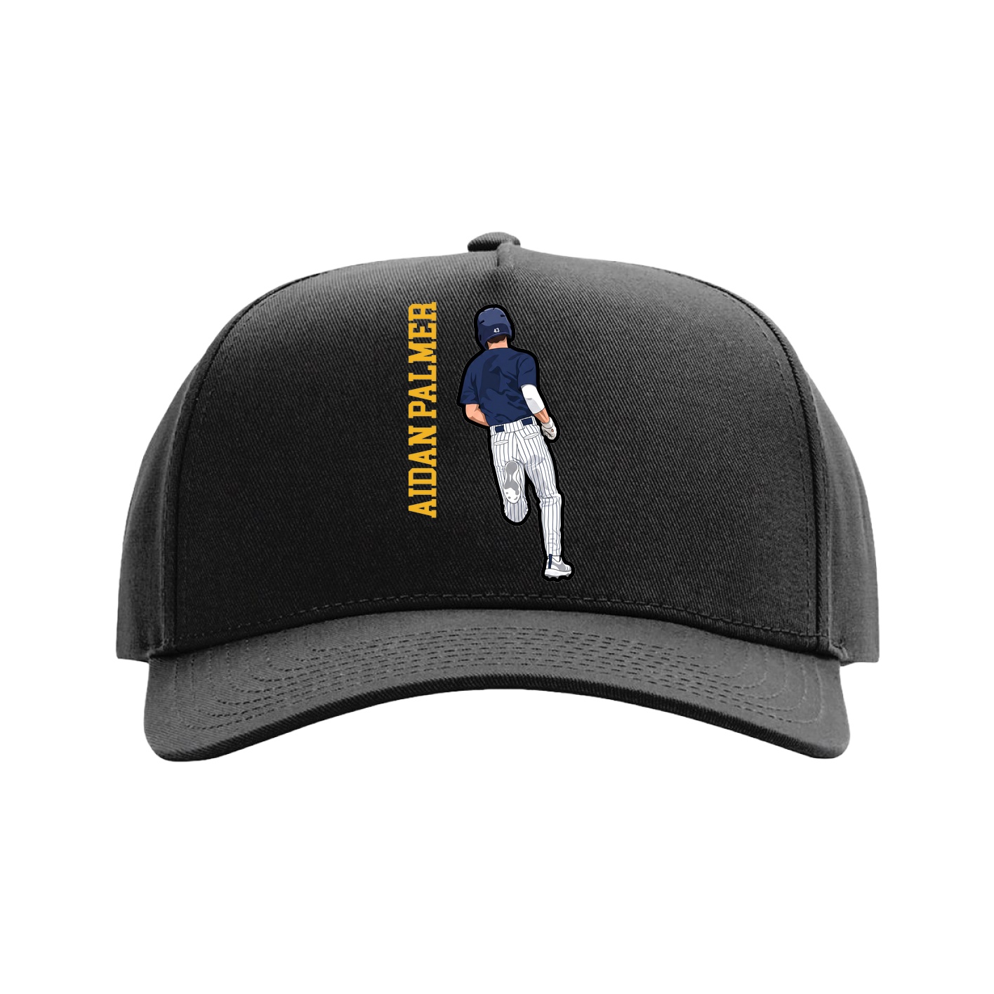 Full Fabric Five-Panel Champ Cap — Name Vertical in Black