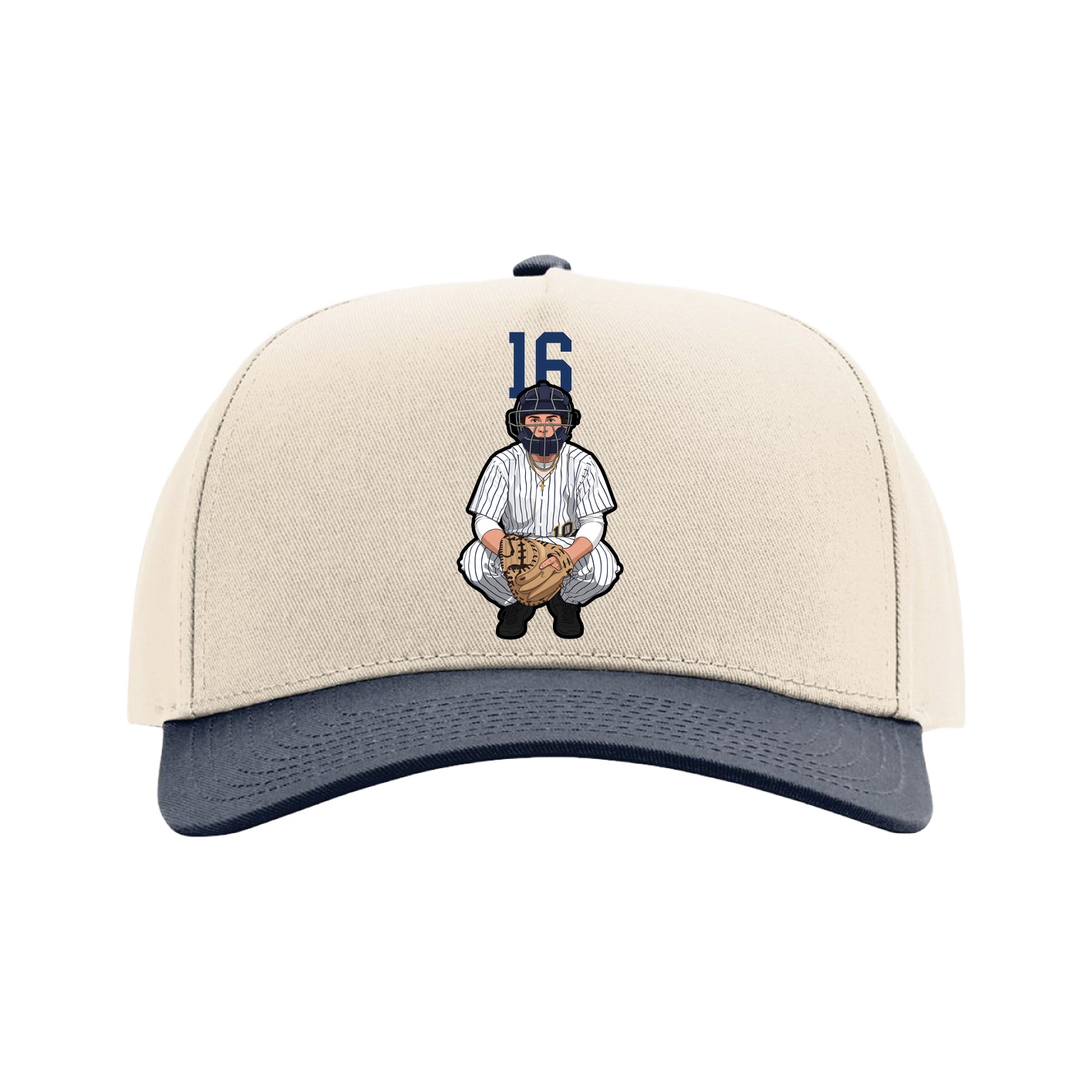 Full Fabric Five-Panel Champ Cap — Number Top in Cream/Navy